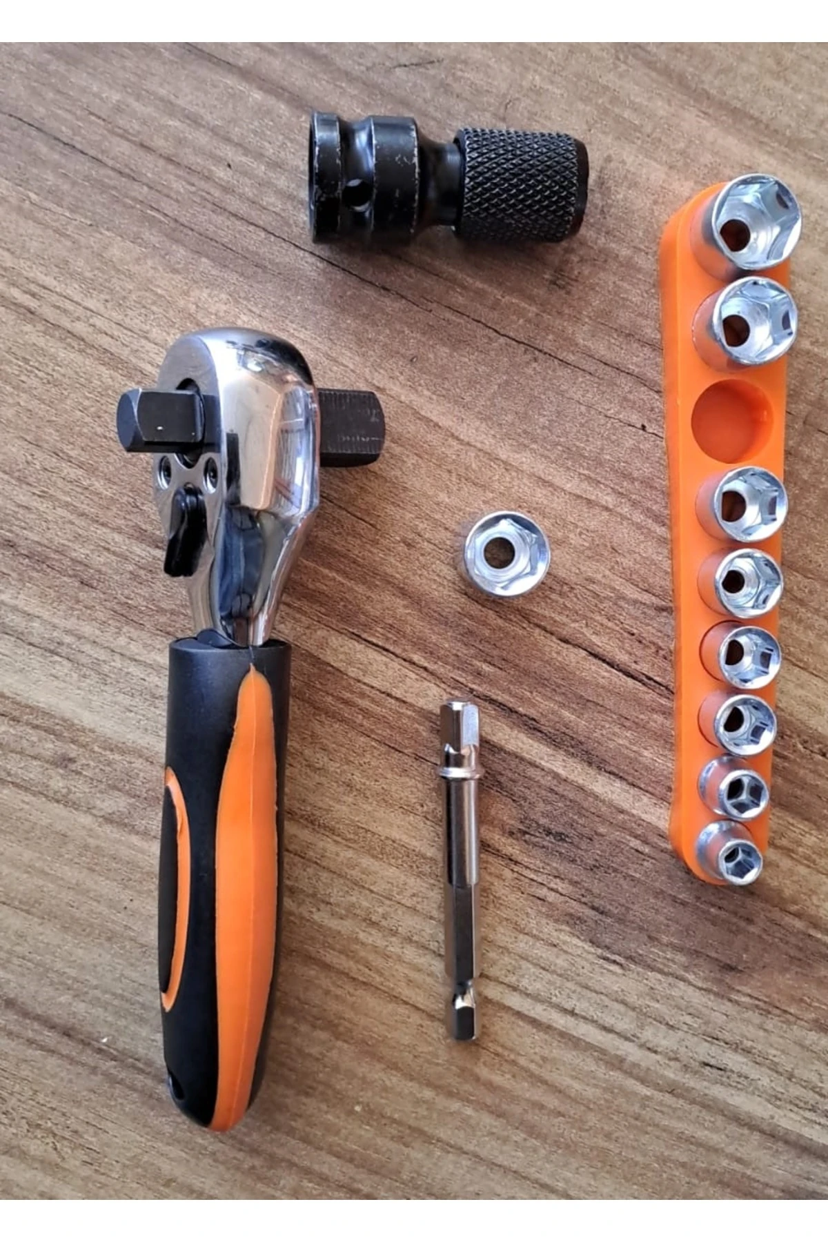 Fonksiyonel 1/2 ve 3/4 Cırcır Kollu Lokma seti 12 Parça Lokma Anahtar Takımı Somun Sökme adaptörlü