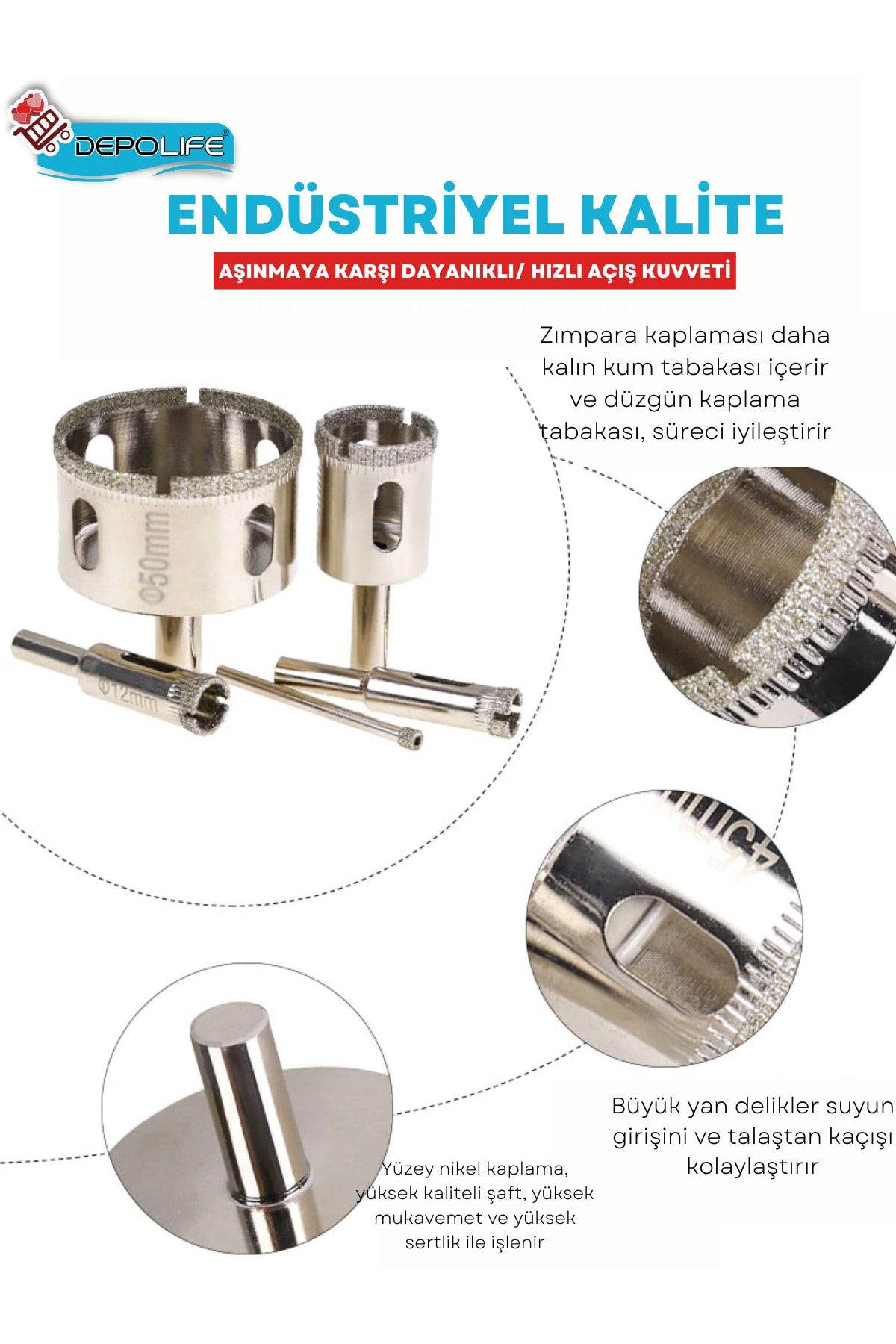3mm Mermer Granit Fayans Cam Yuvarlak Delme Panç Elmas Uç Yuvarlak Açma Matkap Için Boru Tipi Karot