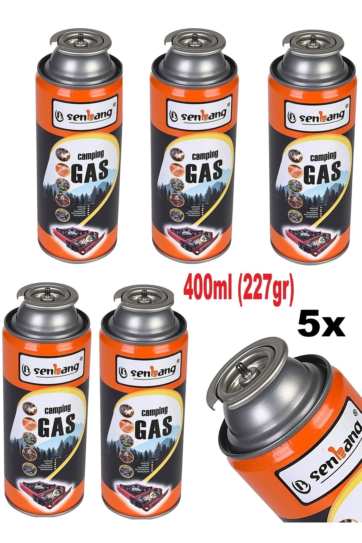 Kamp ocağı yedek tüp gazı Pürmüz torc Kafası için 5 adet kamp gaz tüpü çakmak gazı (400ml)