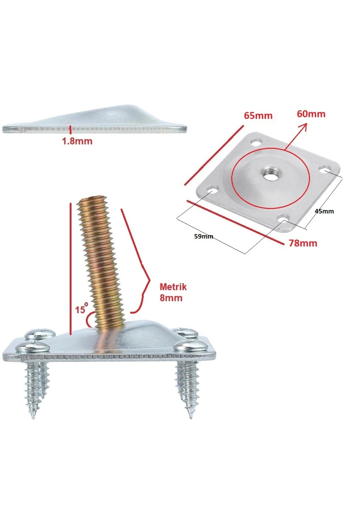 Ayak Montaj Aparatı Metal Braket Masa Kanepe Sehpa Ayağı Baglantı Elemanı 4 Adet Eğimli (AÇILI)