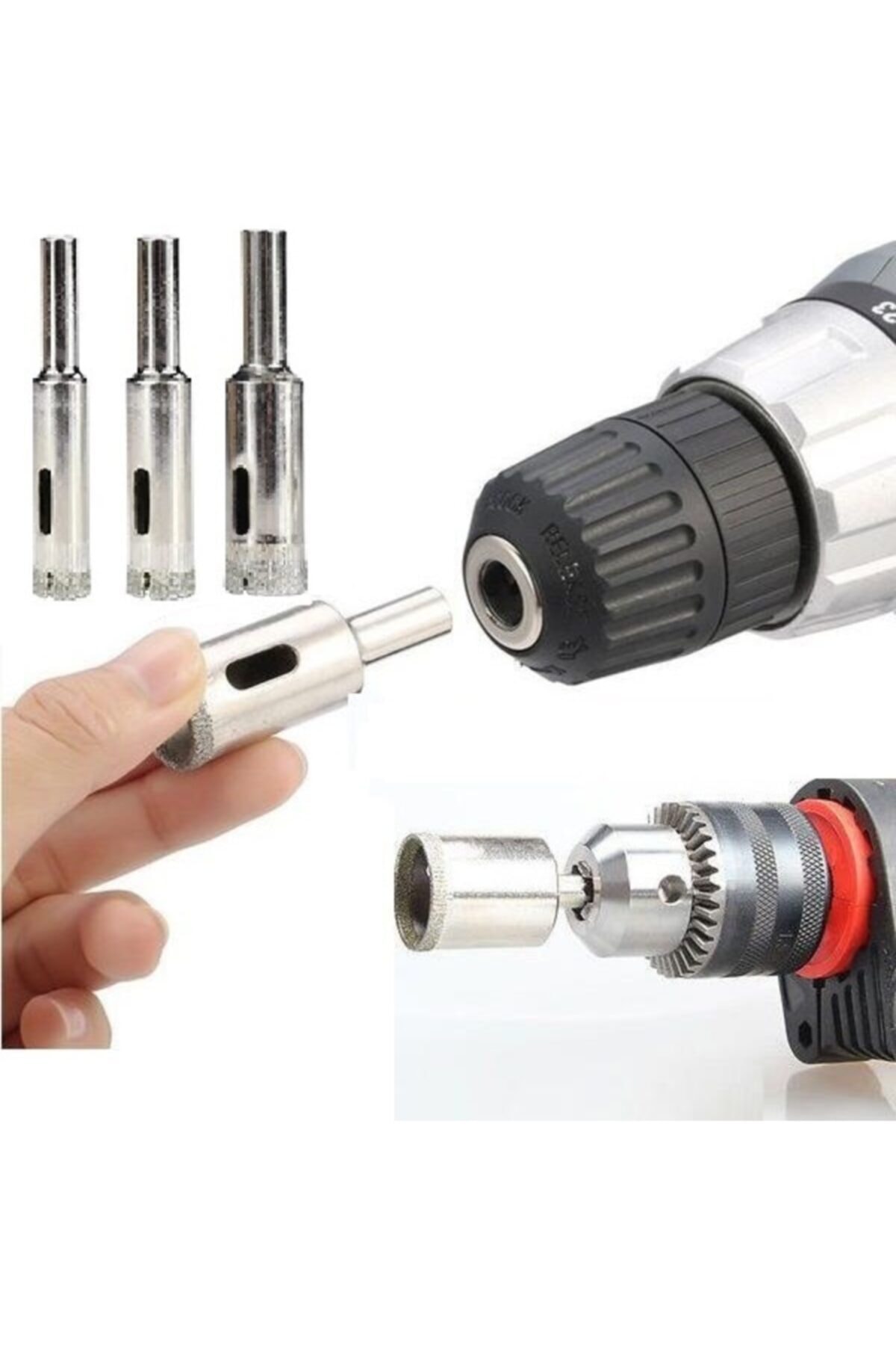 Mermer Granit Fayans Cam Yuvarlak Delme Pancı 10mm 12mm 14mm Elmas Uç Delik Açma Matkap Karot 3 Lü