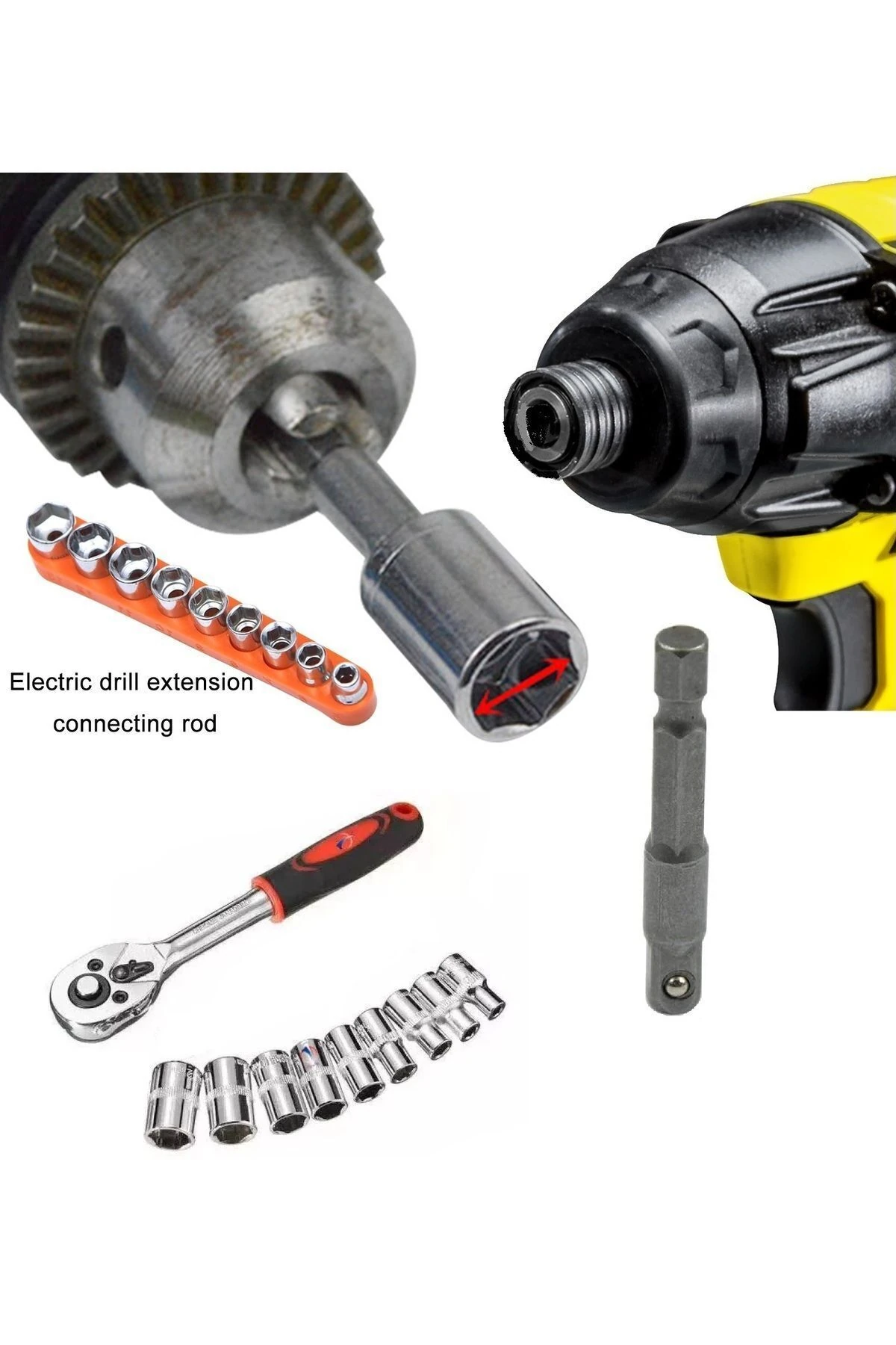 Cırcır Kollu 9 parçalı Lokma seti  ve Matkap adaptörü 1/4 soket Lokma Takımı  cır cır anahtar kolu