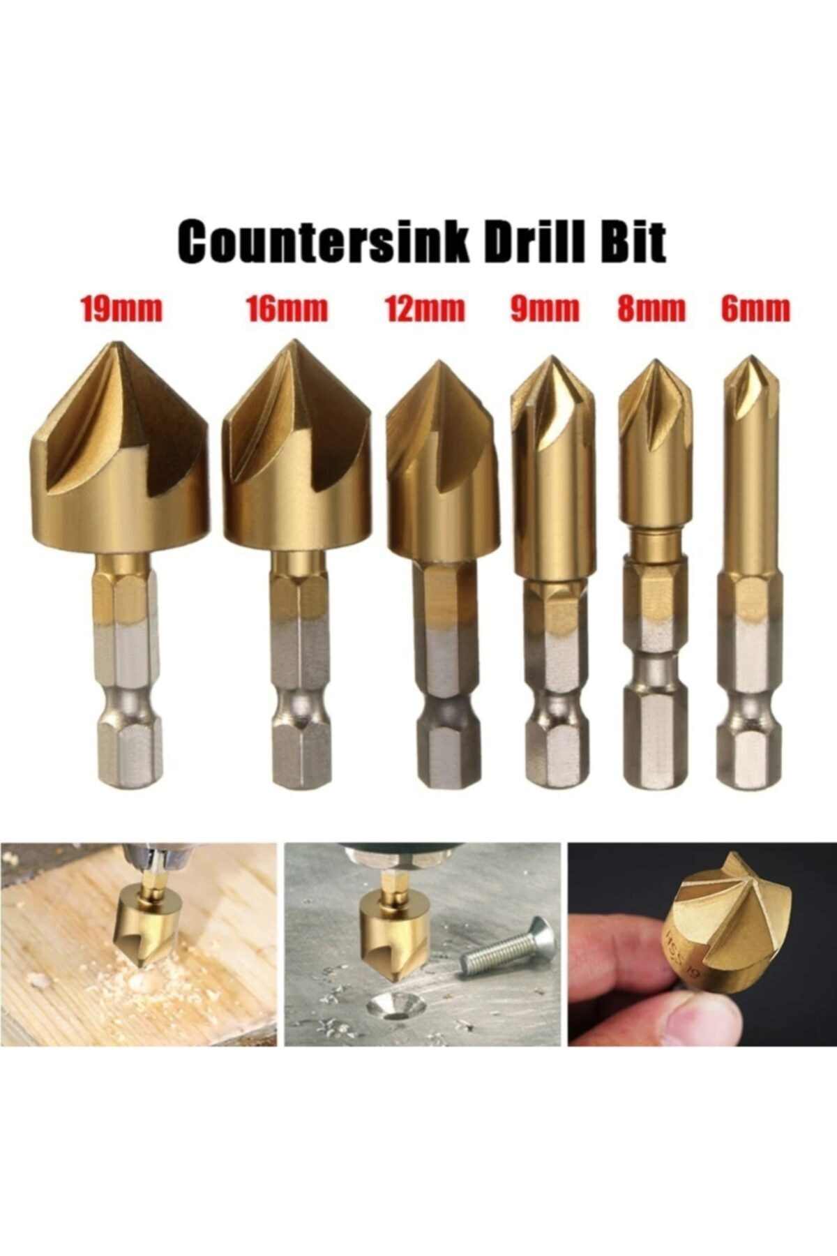 Hss Pah Havşa Delik Açıcı Matkap Ucu 1/4 Hex Saplı Kesici Takım Pnömatik 6mm-19mm 6 Adet Set