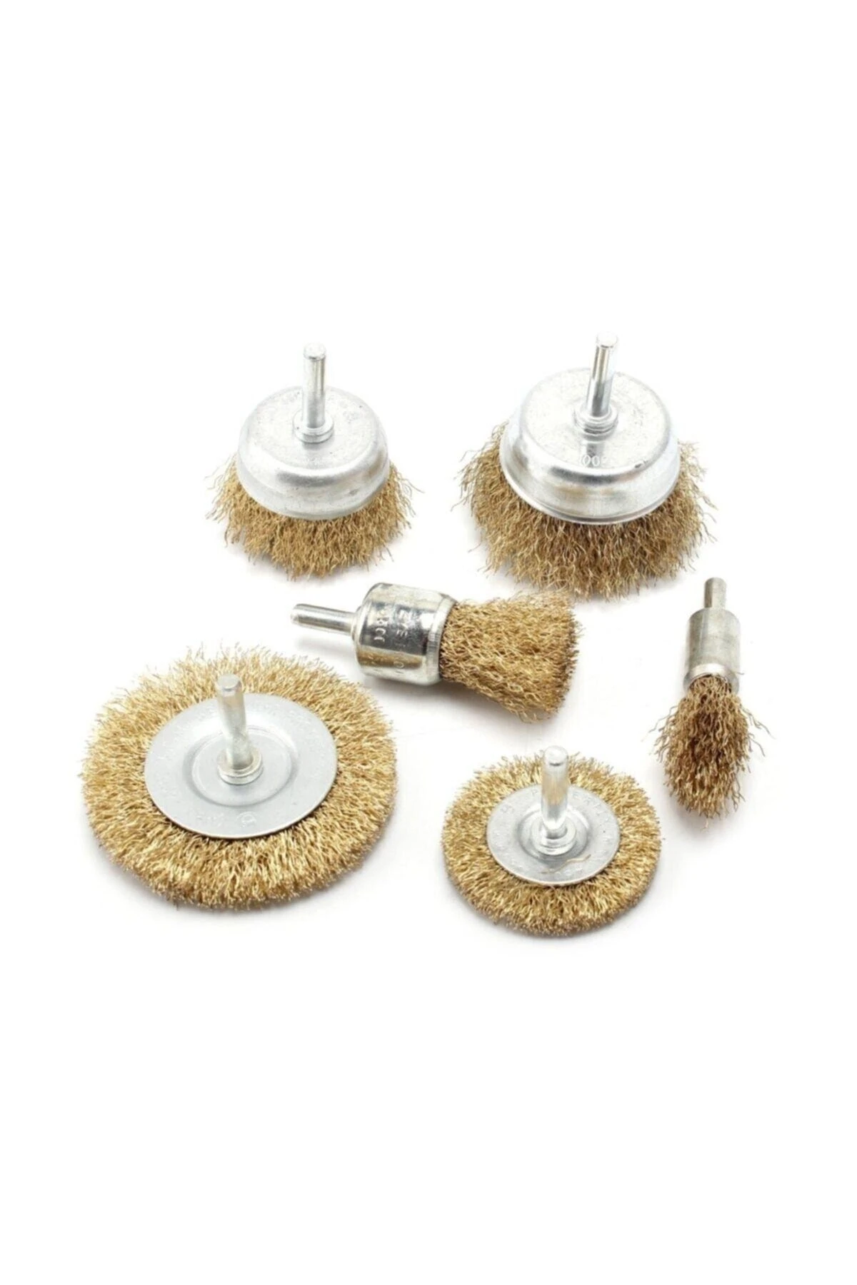 6 Parça Pimli Matkap Için Tel Fırça Seti Pirinç Kaplı Saplı El Çelik Tel Fırça Silindir Konik Set