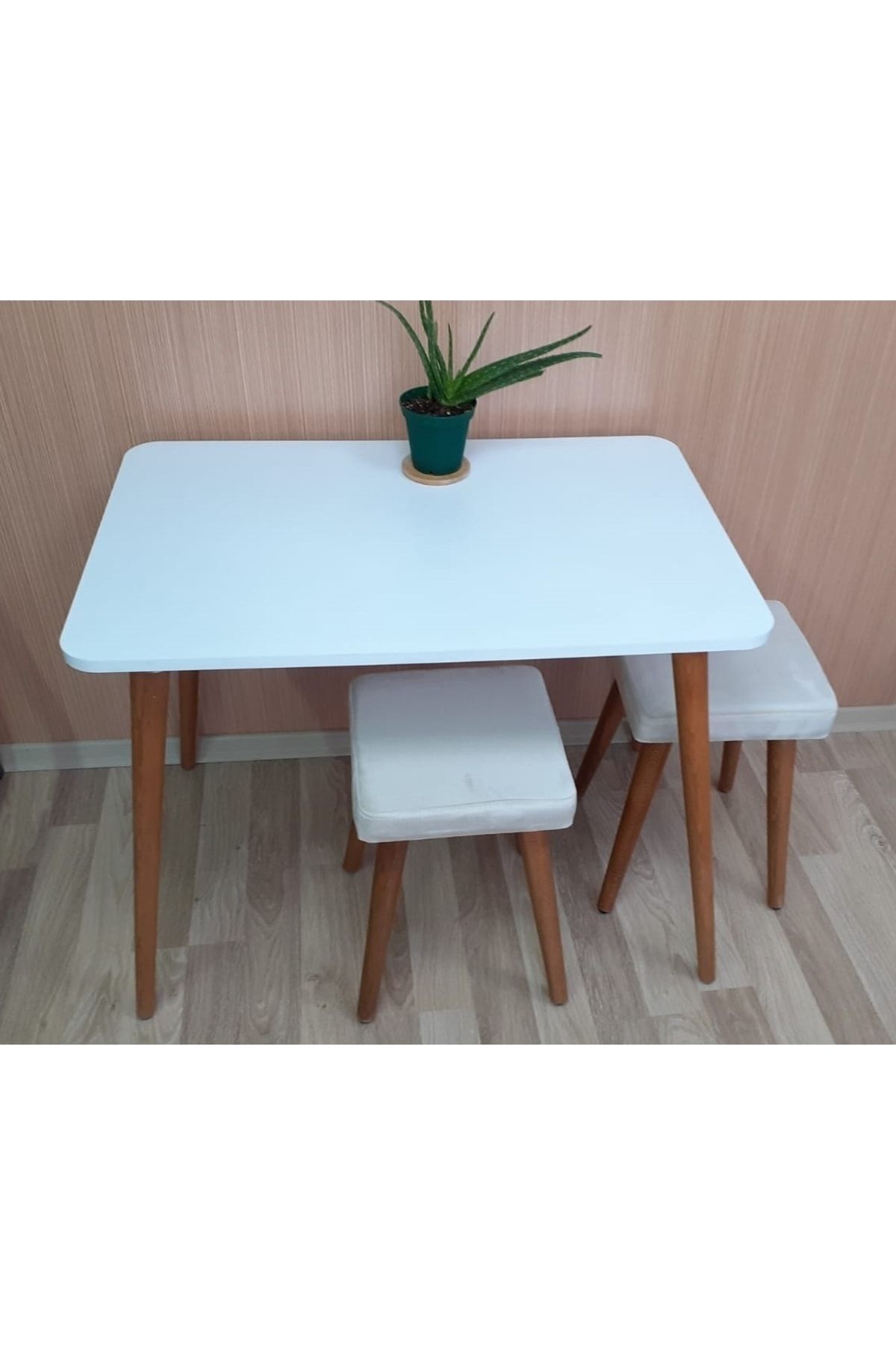 Ahşap Gürgen Ayaklı 2 Tabureli Mutfak Yemek Masa Takımı 2 Tabure 1 Masa Seti 60x90 Masa Seti