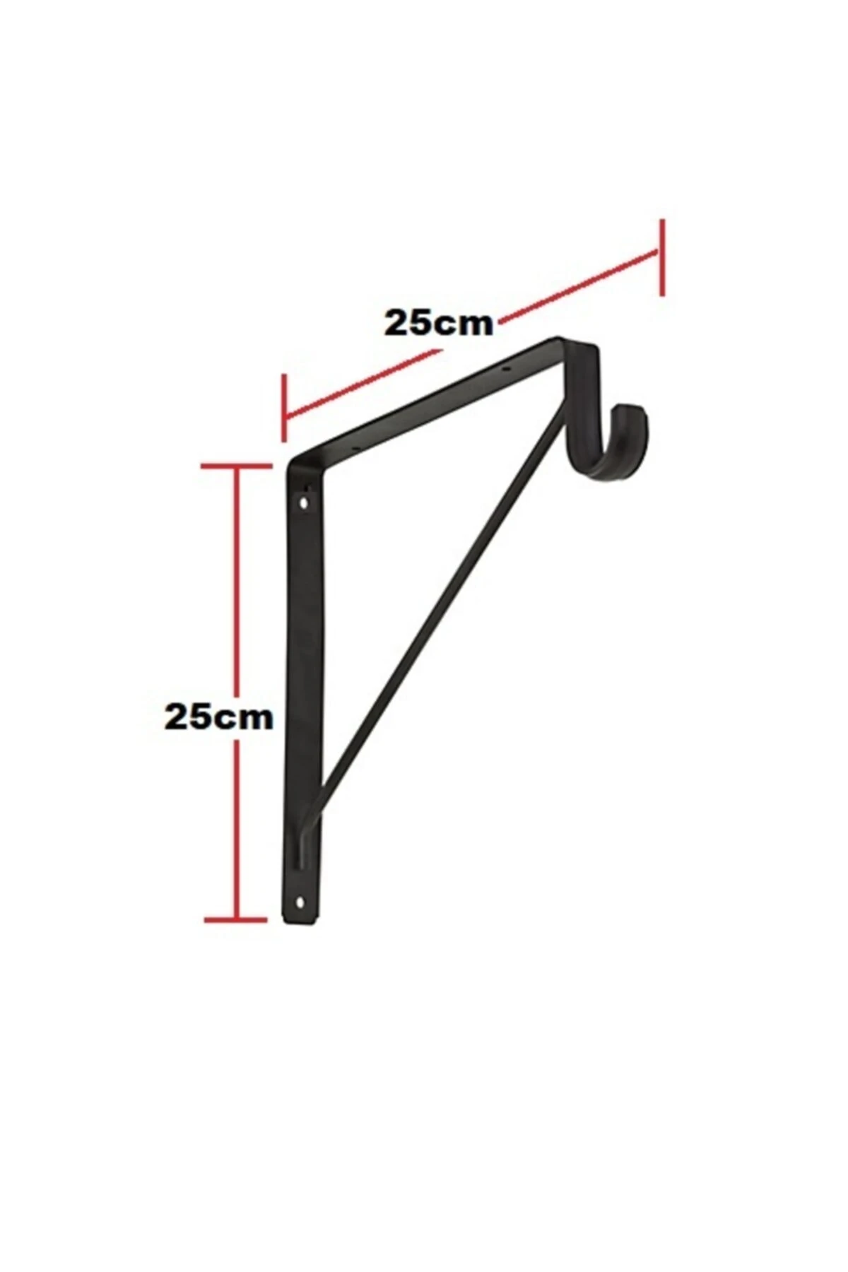 Metal Braket Raf Tutucu Demiri Askılık Borusu Takılabilir Duvar Montajlı Siyah Renk 25x25cm.