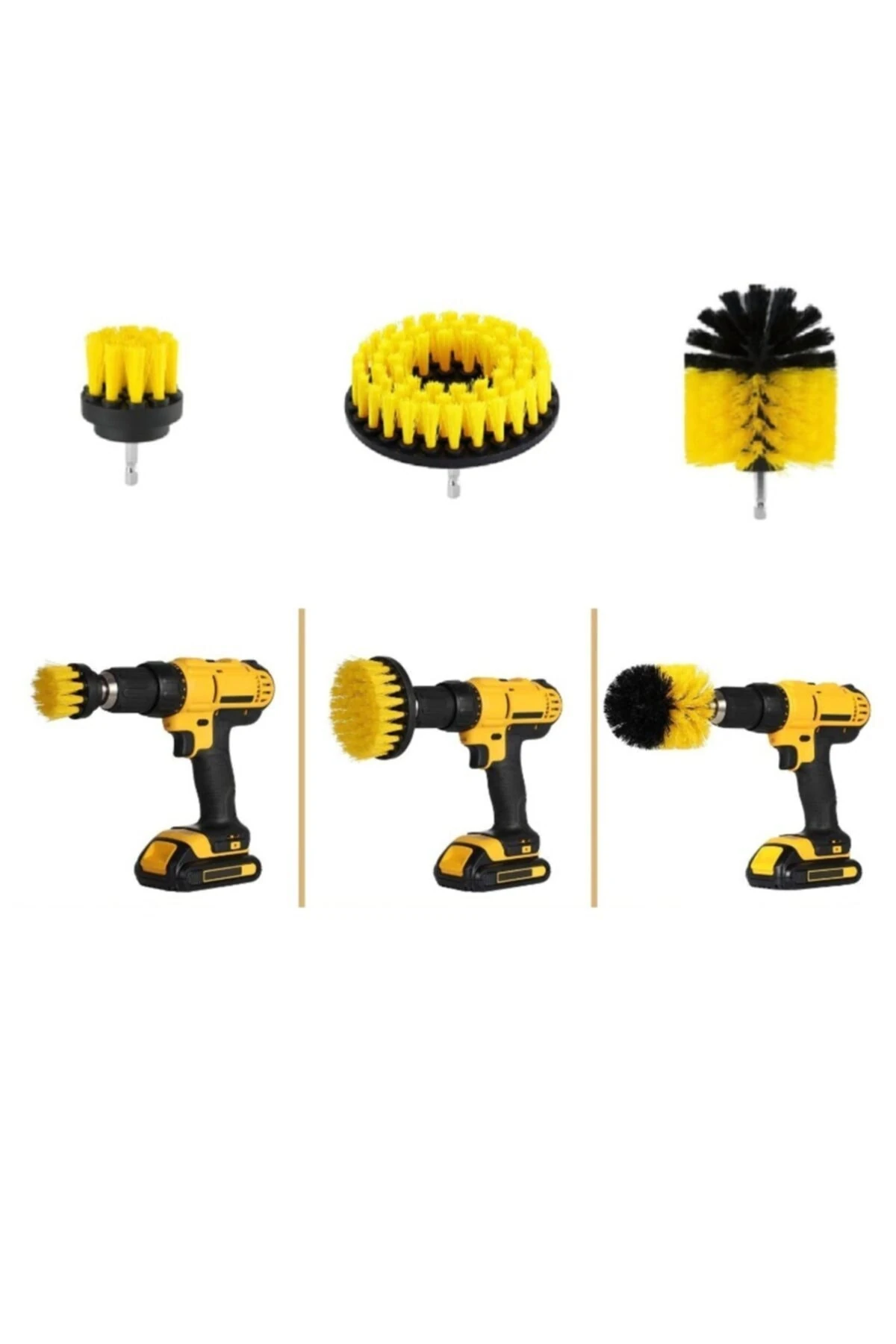 Matkap Için Pimli Temizlik Fırça Seti Banyo Mutfak Oto Jant Koltuk Halı Fayans Temizleme Fırça Kiti