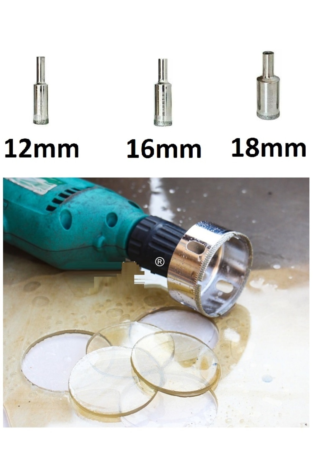 Cam Fayans Mermer Granit Porselen Delme Pancı Boru Tipi Elmas Karot Uç 12mm 16mm 18mm (3LÜ)