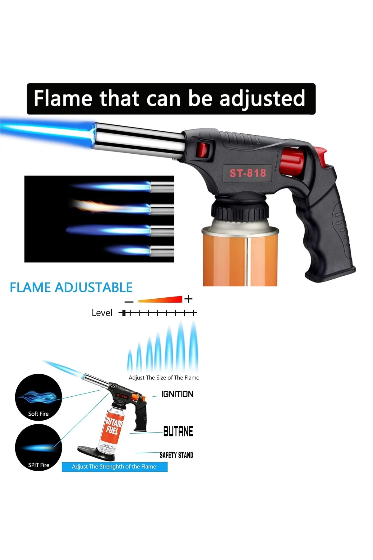 Tabanca Pürmüz Kafası Yüksek Alevli Torch Kafa 1500 Derce yüksek Alev Saplı çakmak Kamp gazı uyumlu