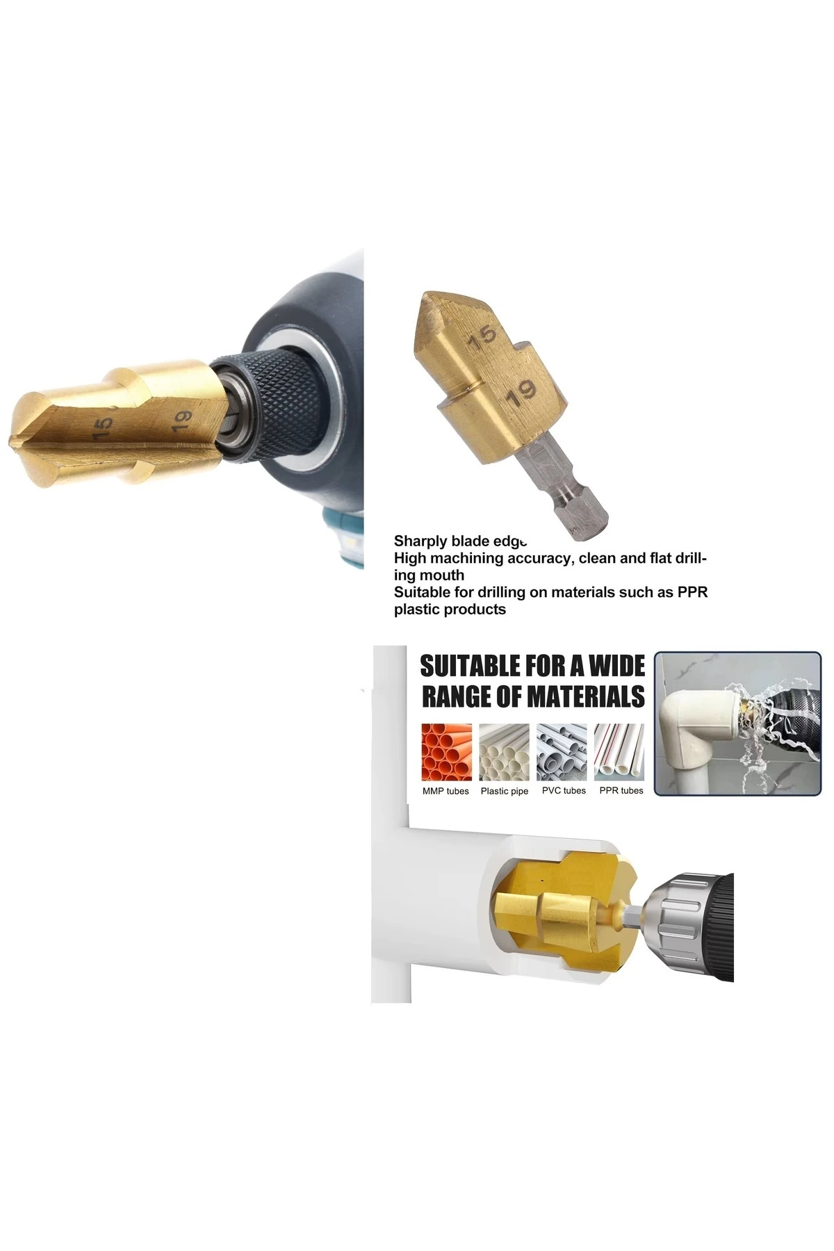 Pvc Boru Havşası 1/2 Pprc Boru Onarımı Için Rayba Matkap Uc Kutulu Boru Tamir Delme Genişletme Tıraş