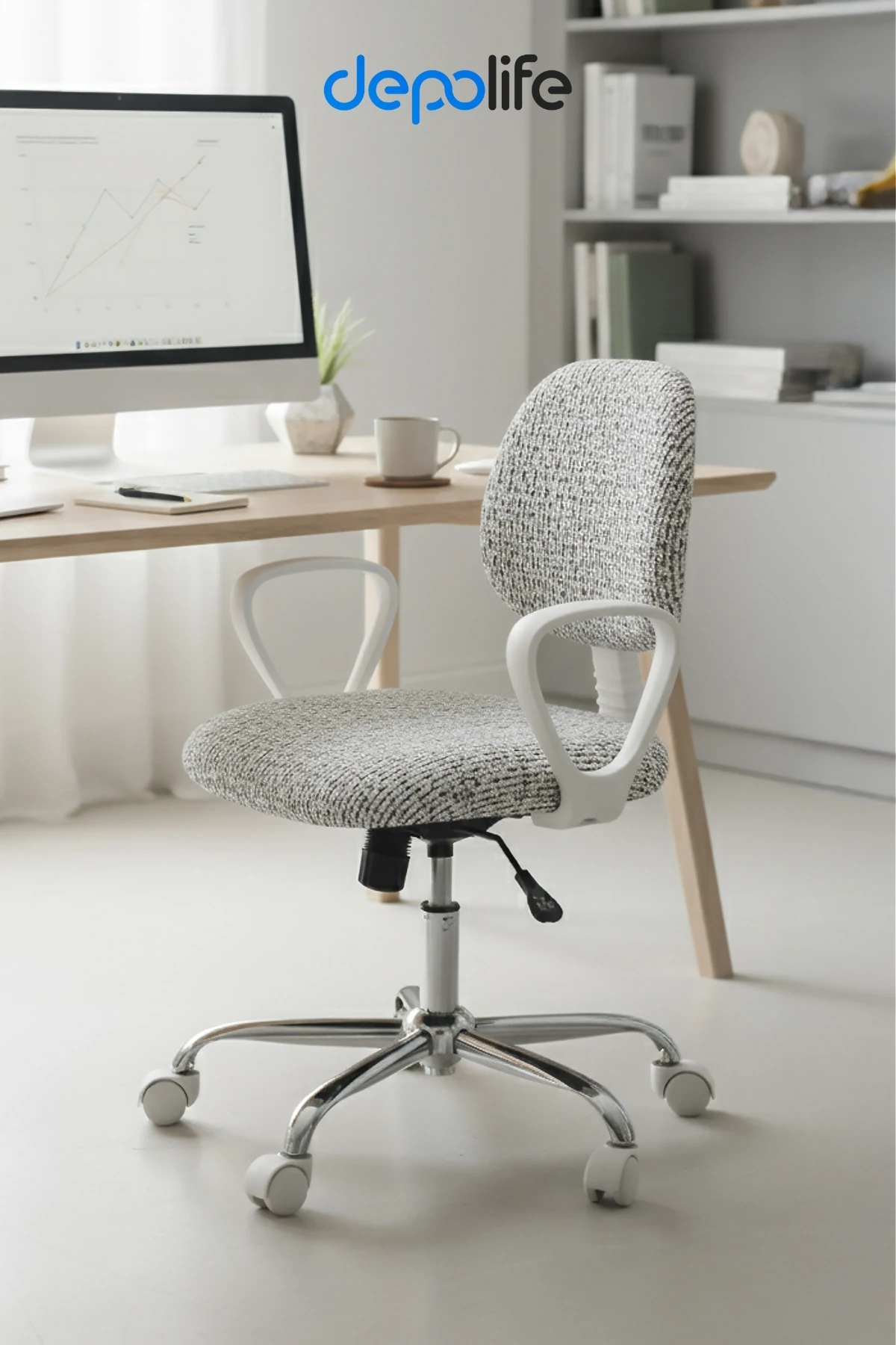  Ev Ofis Sekreter Personel Çalışma Sandalyesi Geriye Yatma Krom Beyaz Büro Ders Oyuncu Koltuğu - Beyaz Tedy - Krom