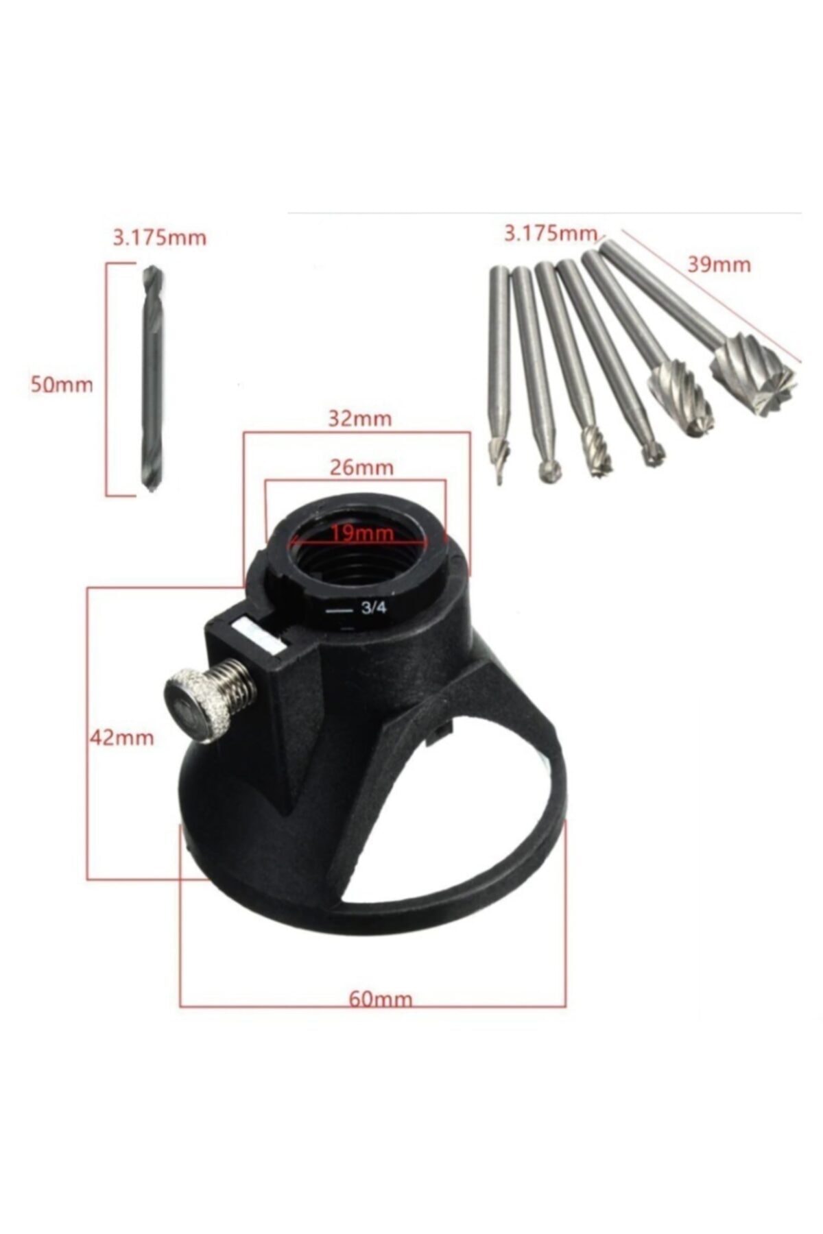 Dremel Ve Benzeri Mini Avuç Taşlama Için Dik Delme Aparatı Matkap Ucu Freze Uç Seti