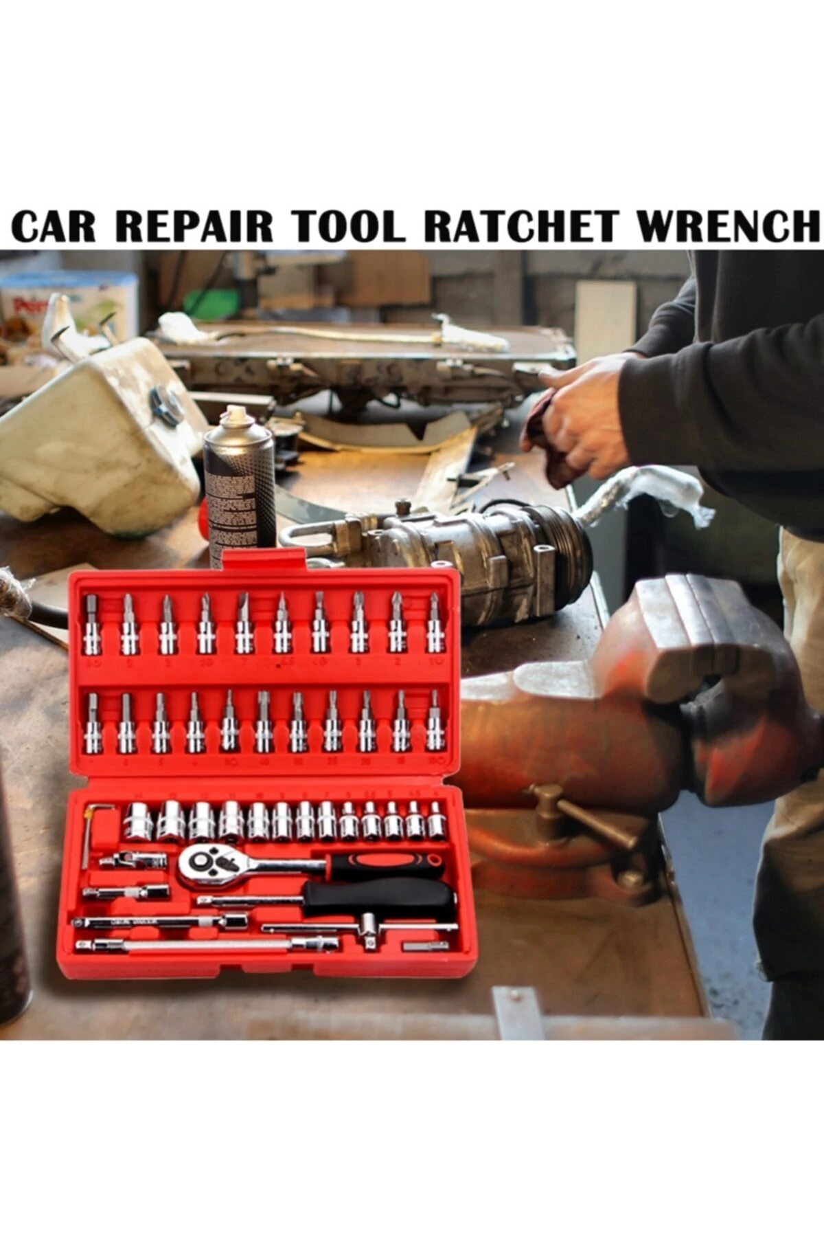 46 Parça Mini Lokma Takımı Otomatik Cırcırlı 1/4" Wrench Set Yüksek Kalite Kombinasyon Alet Seti