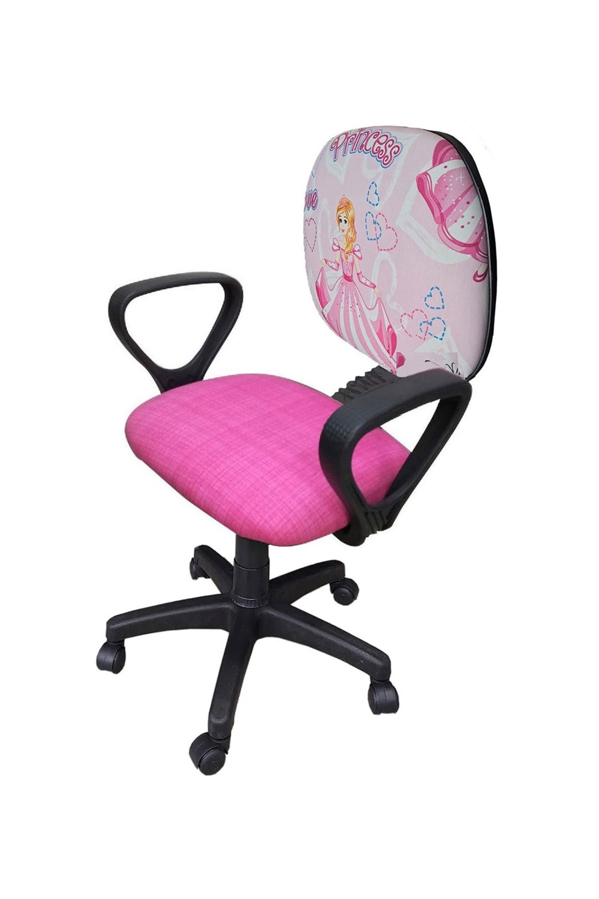 Çocuk Odası Ders Çalışma Ofis Koltuğu Sindirella Prenses Desenli Çocuk Sandalyesi Pembe