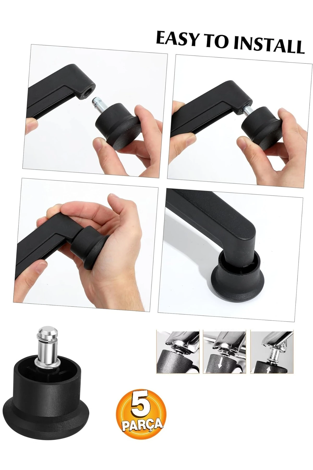 Ofis Büro Koltuk Tekerlek Için 5 Adet Sekmanlı Teker Sabit Çalışma Koltuğu Sabitleyici