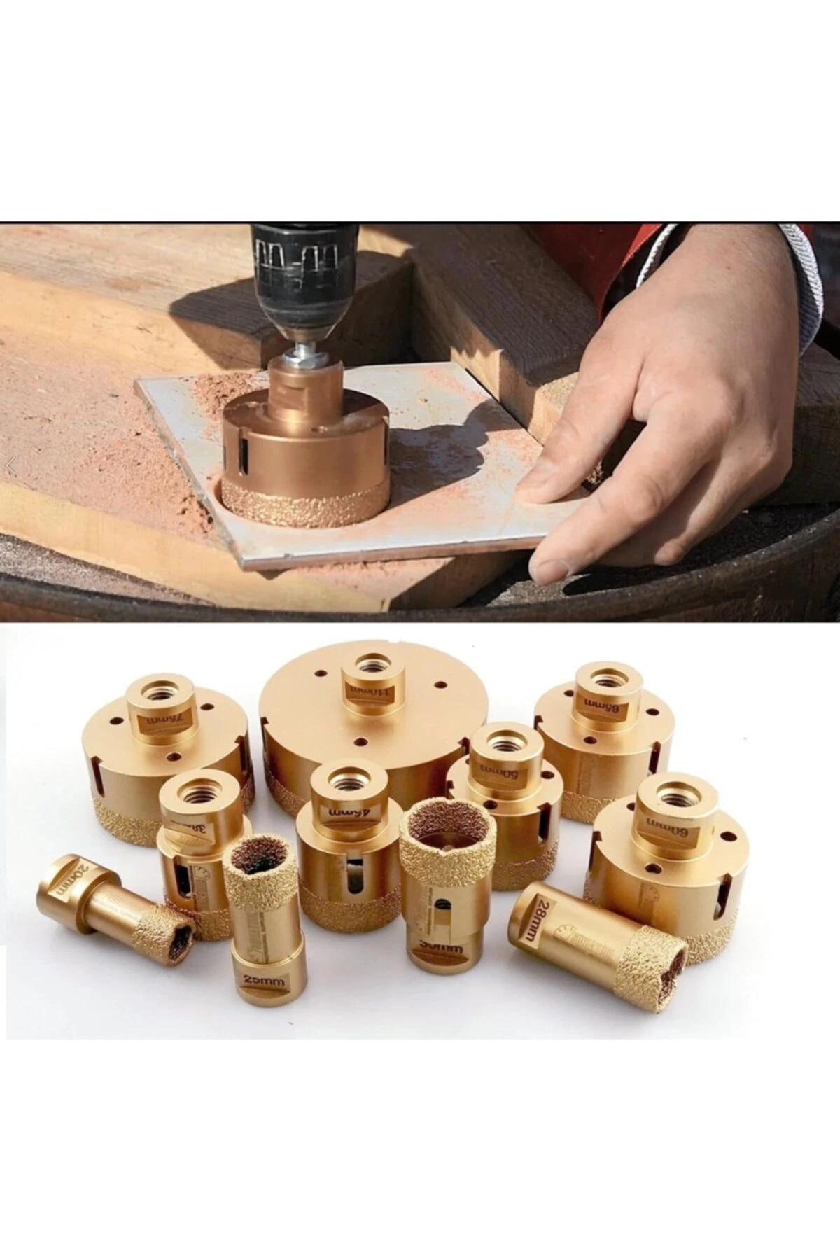 Mermer Granit Panç Fayans Beton Kaya Delme Ucu 38mm Sarı Elmas Avuç Taşlama Uyumlu (m14) Karot Delik