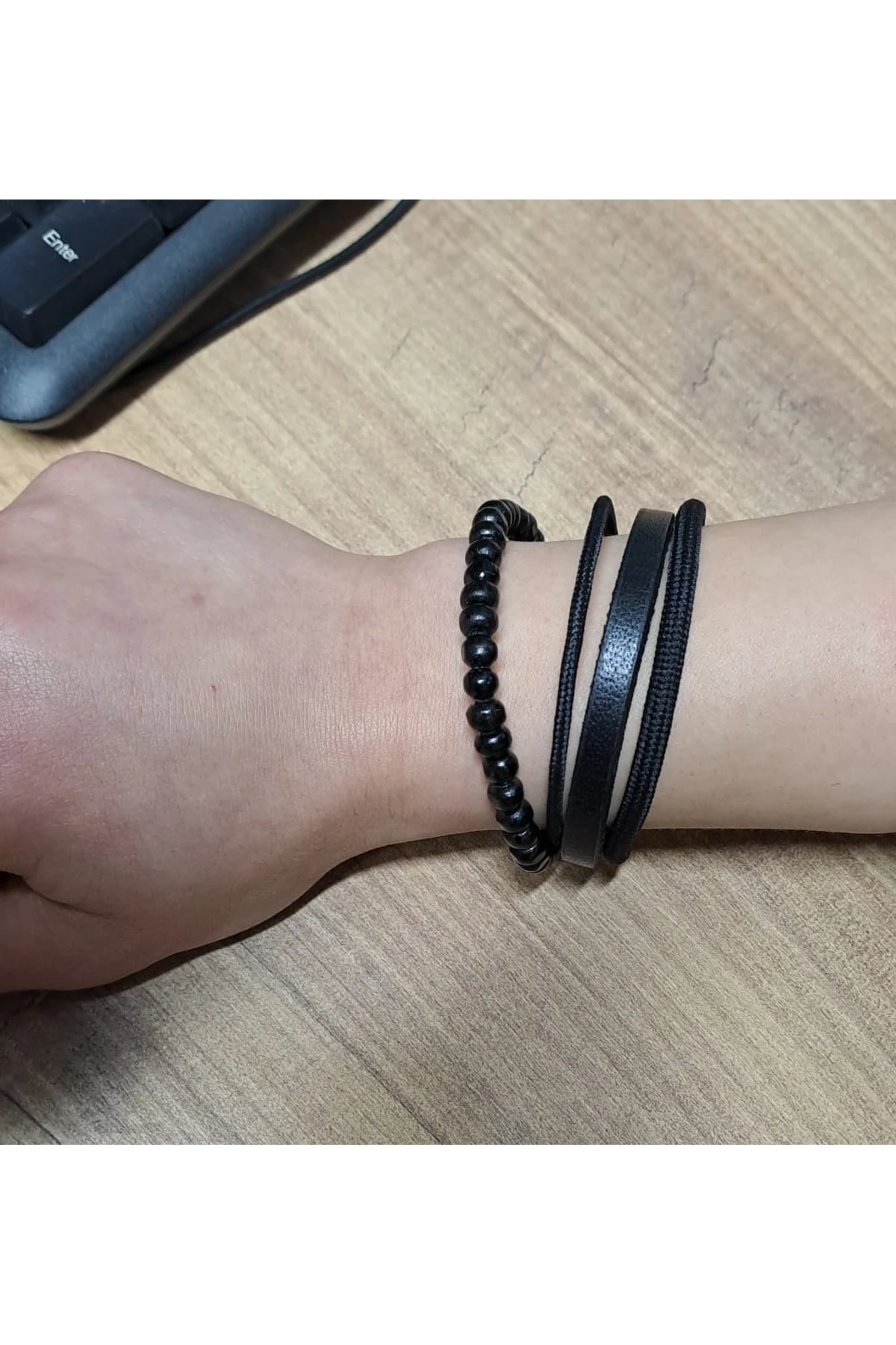 Naturel Deri Bileklik Kol için Hakiki Deri Bileklik boncuklu Metal Kilipsli ipli