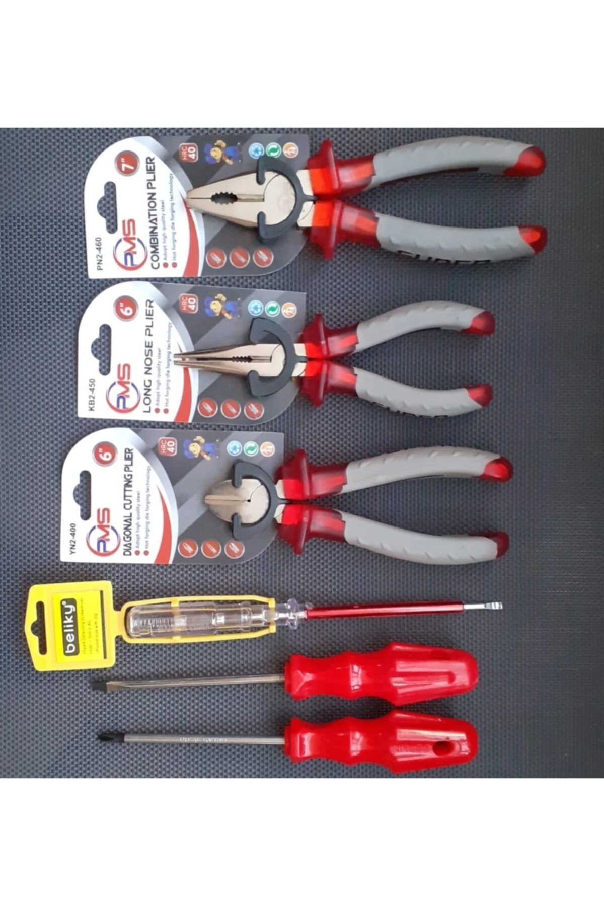 Pense Yan Keski Seti Manyetik Düz Yıldız Tornavida Kontrol Kalemi Takımı 6 Parça Izoleli Set