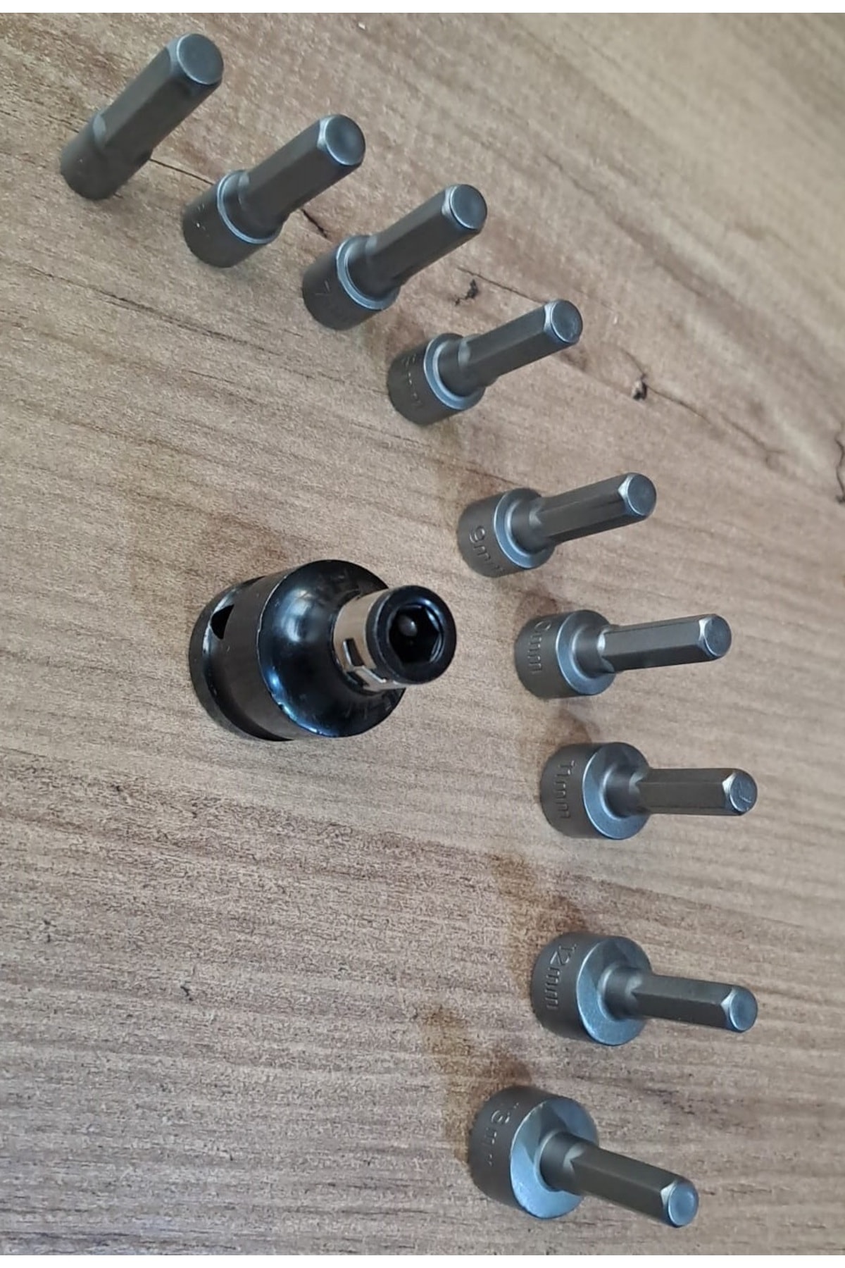 Somun Sökme Sıkma Torklu Makine için 9 adet lokma seti ve bits Adaptör 1/2 Hex
