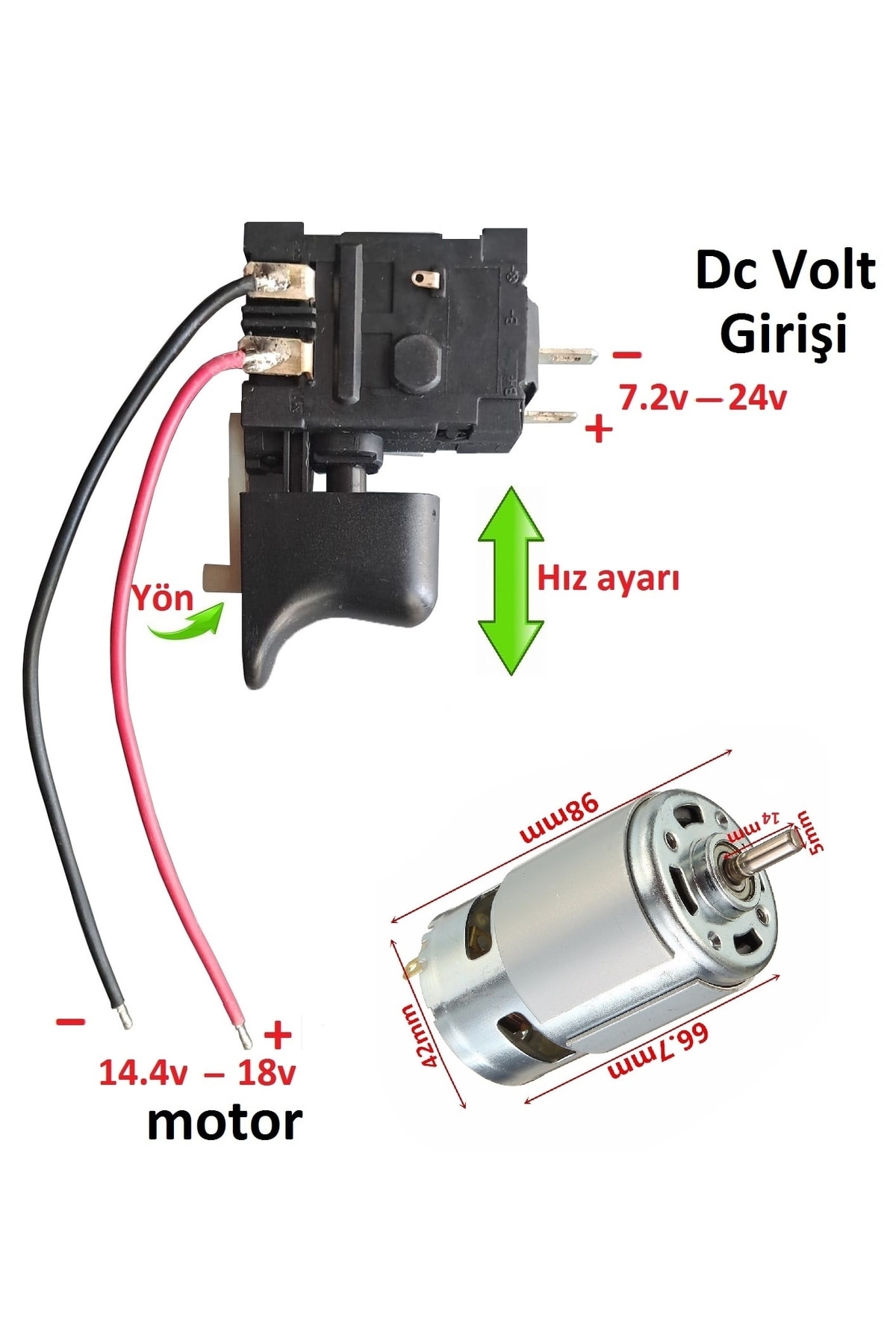14.4v Dc Motor Ve Elektronik Hız Kontrol Tetik Seti Cnc Uygulama Proje Ödev Rs775 Powertech