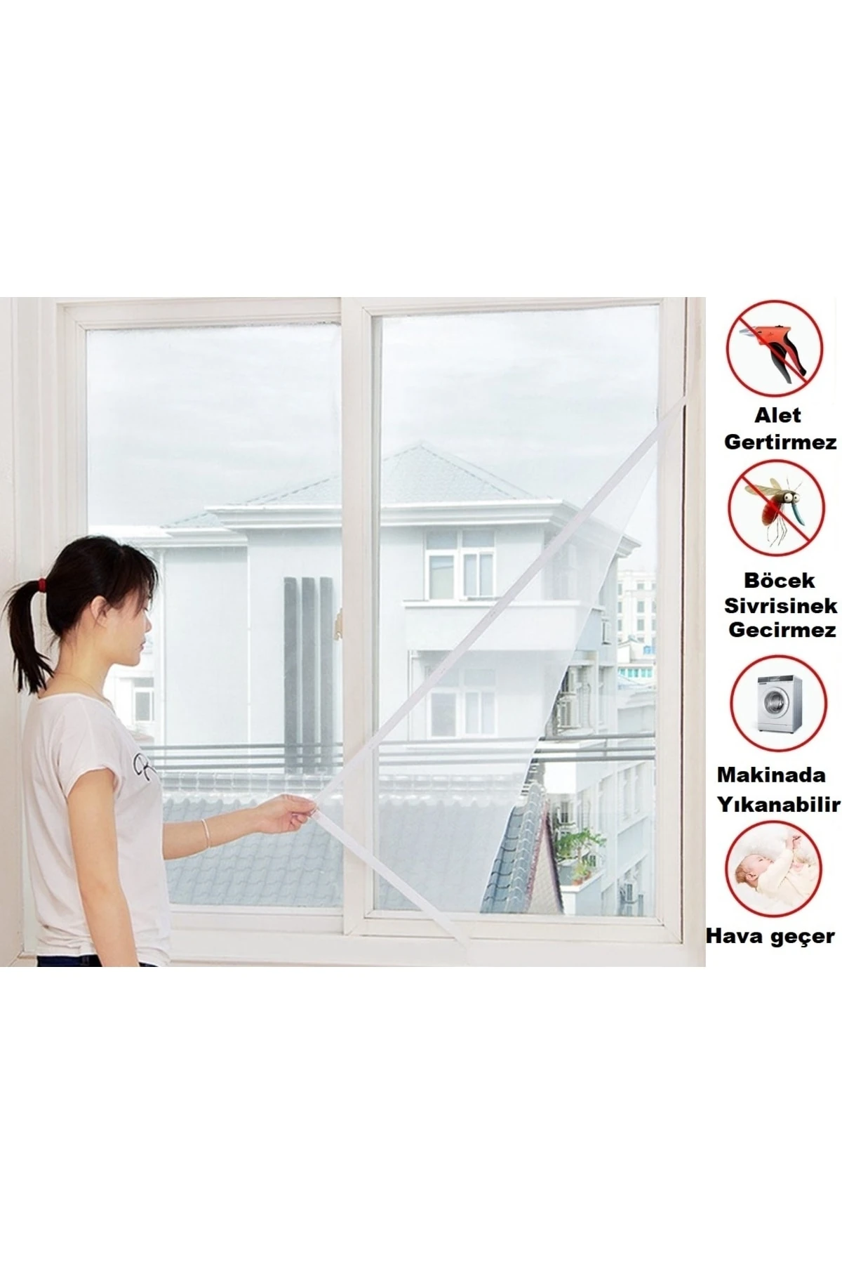 Cırtlı Yapışkanlı 125 X150cm Çift Kanat Pencere Sinekliği Beyaz Renk Cırt Yapışkan Tül Pratik