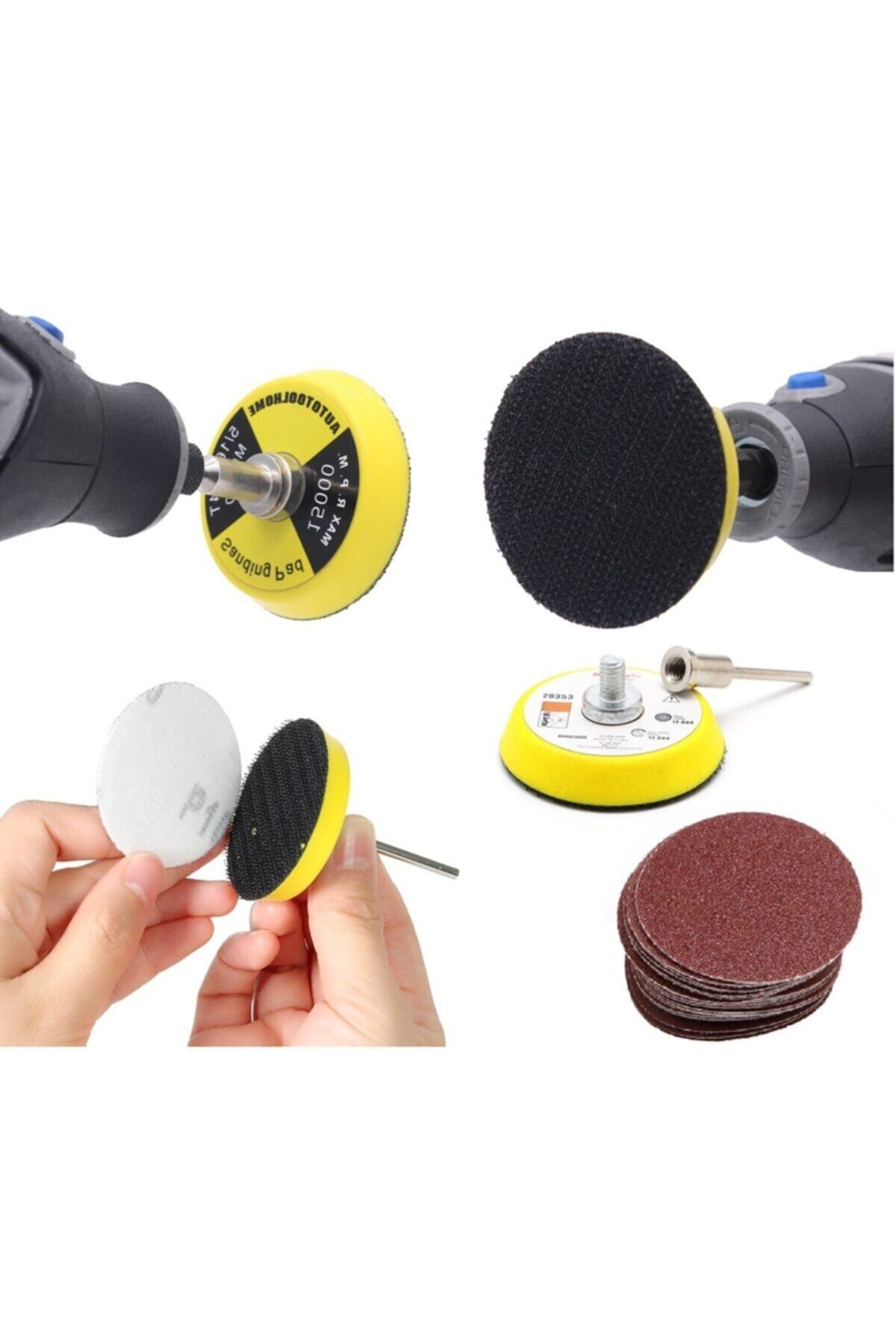 Gravür makineleri Hobi Makinesi Için 50mm  Cırtlı Zımpara pedi ve 60 Adet zımpara seti