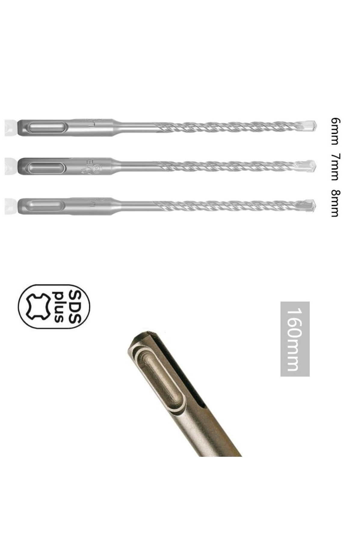 Kırıcı delici hilti için sds plus elmas uçlu matkap ucu seti 3 parça 6mm-7mm-8mm