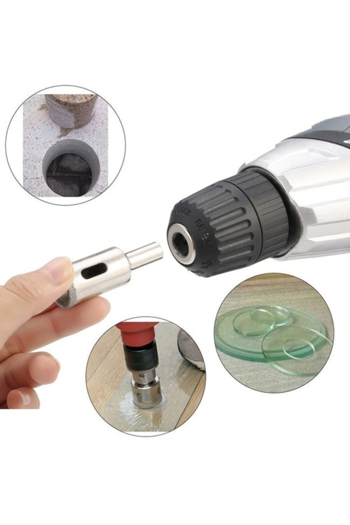 Mermer Granit Fayans Cam Yuvarlak Delme Pancı 3mm 4mm 12mm Elmas Uç Delik Açma Matkap Karot 3 Parça