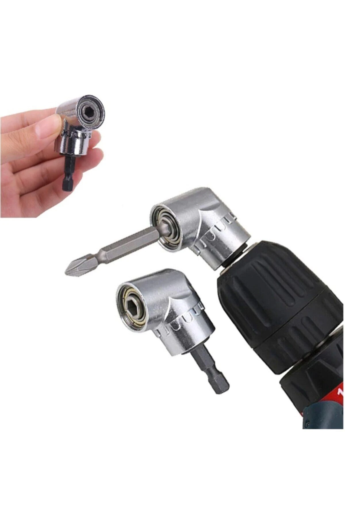Köşe Vidalama Delme Kör Nokta Aparatı 1/4 Hex Matkap Adaptörü Kısa Ve Uzun Altıgen Girişli 2li Set
