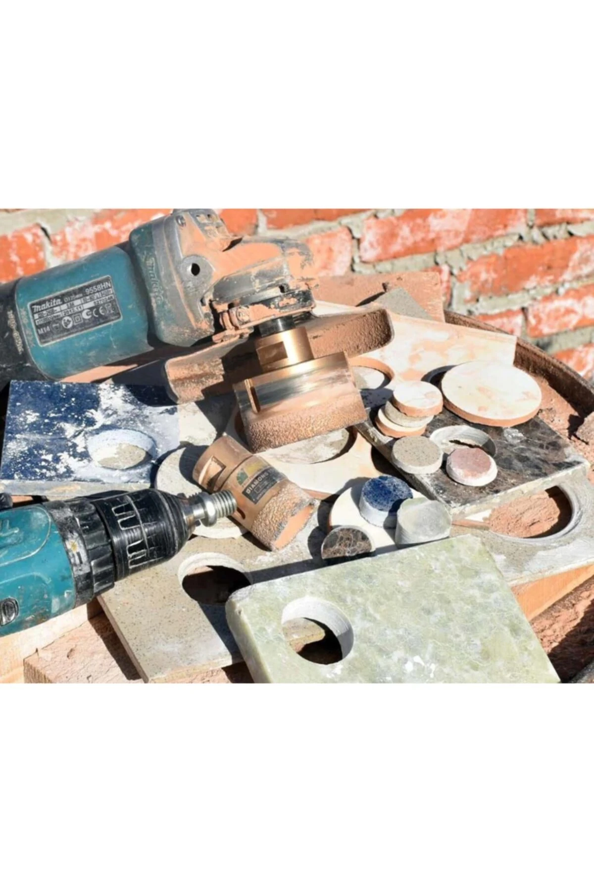 Mermer Granit Panç Fayans Beton Kaya Delme Ucu 33mm Sarı Elmas Avuç Taşlama Uyumlu (m14) Karot Delik