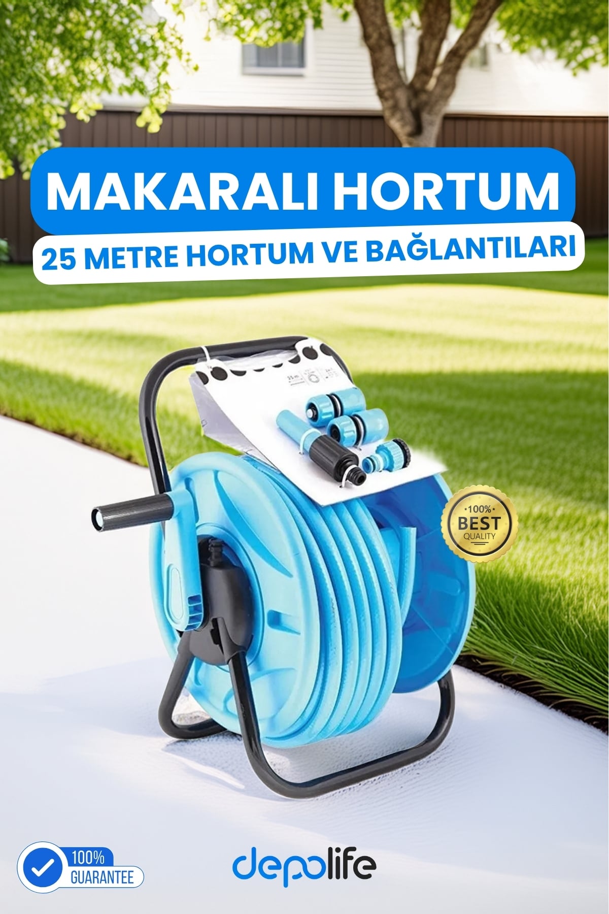 Makaralı Bahçe Hortumu Bahçe Sulama Hortum Makara Kaplin Tabanca Seti 25metre Hortum Ve Su Püskürtme