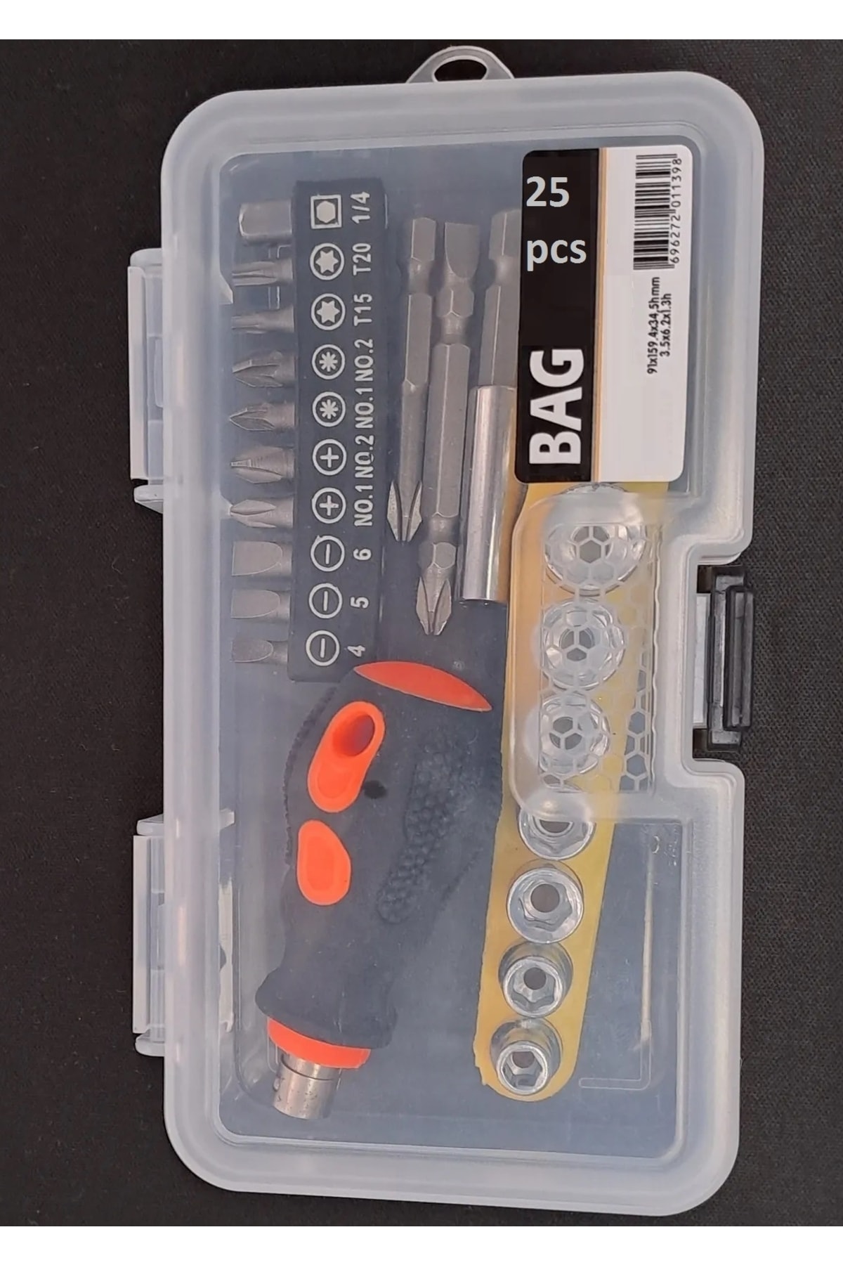 Çantalı Tornavidalı Lokma Takımı Yıldız Düz Bits Uç Seti Altıgen Bits Hex 25 Parçalı