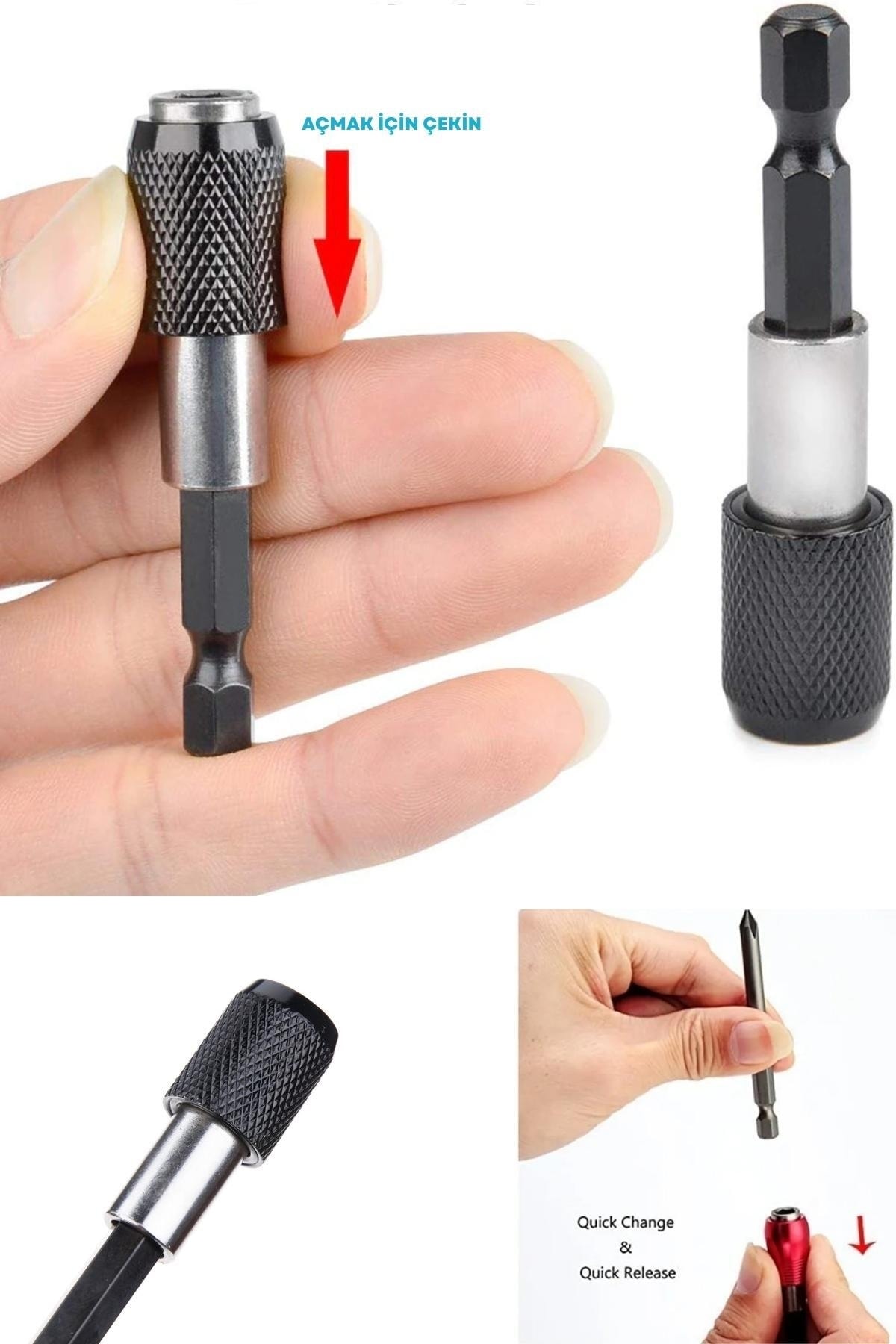 1/4 Bits Hex Altıgen Uçlu Uzatma Adaptörü Mıknatıslı Vidalama 3lü Set 6 10 15 Cm