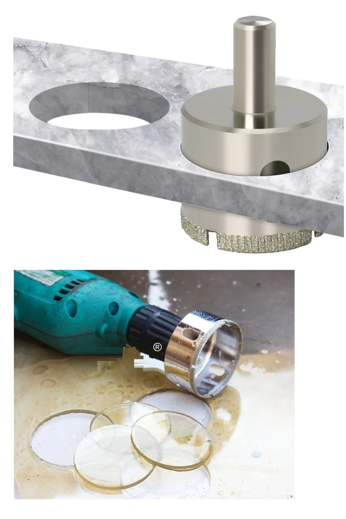 Mermer Granit Fayans Cam Yuvarlak Delme 42mm Matkap Uyumlu Elmaslı Boru Tipi Panc