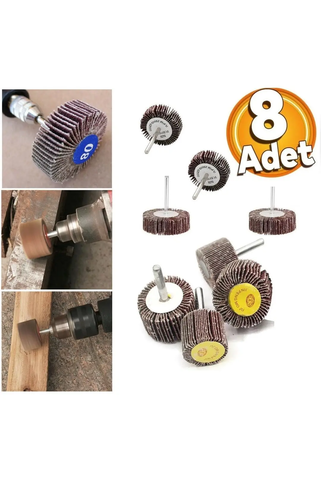 Mini Gravür Makinaları Için Mop Flap Disk Zımpara Seti 8li 3mm Sap Çok