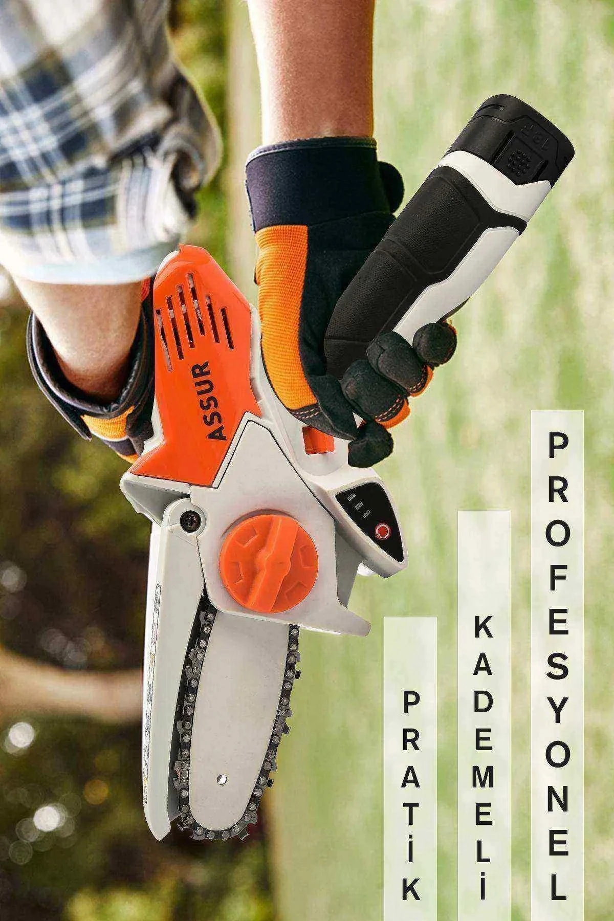 Şarjlı zincirli testere ağaç ahşap kesmek için Şarjlı çift akülü testere ağaç dal budama testeresi