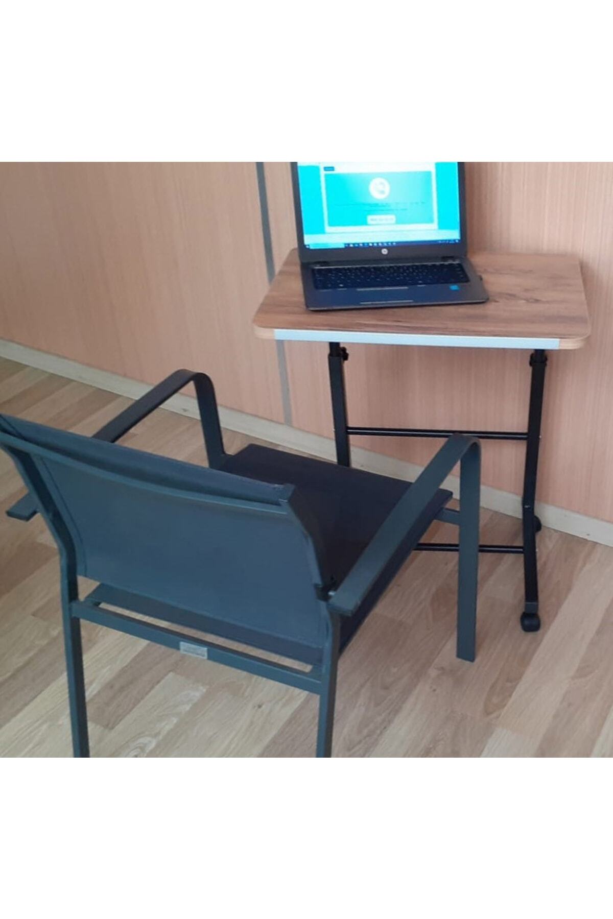 Notebook Laptop Bilgisayar Çalışma Masası Eğim Yükseklik Ayarlı Tekerlekli Servis Sehpası Ceviz