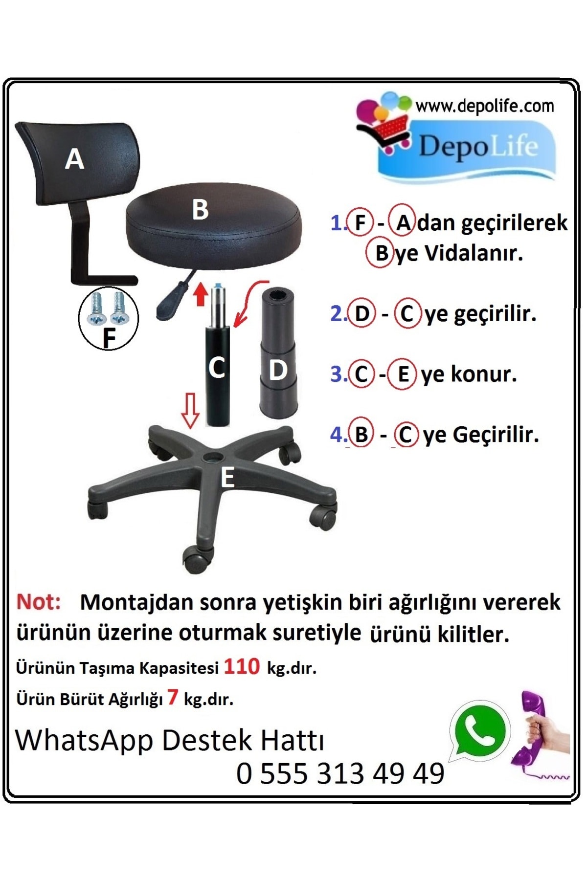 Ofis Kasiyer Taburesi Metal Ayak Tekerlekli Sırt Dayama Eczane Laboratuvar Büro Çalışma Koltuğu