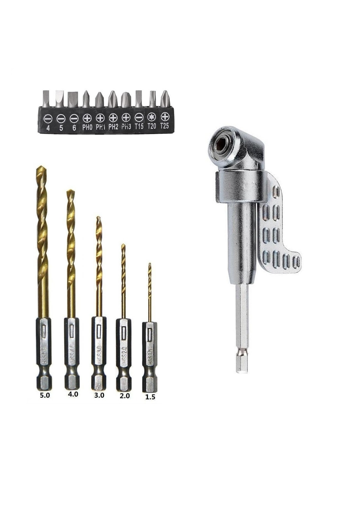 Altıgen 1/4 Hex Bit Uzatma Adaptörü 5li Titanyum Matkap Ucu Seti Köşe Delme Vidalama Aparatı Altıgen