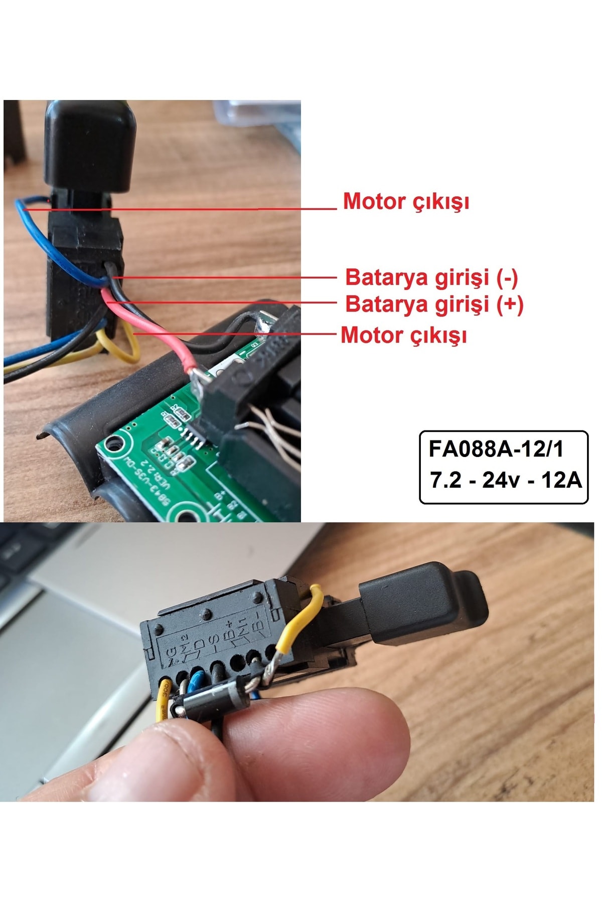 Elektronik Hız Kontrol Tetik Dc Motor Şarjlı Matkap Tetiği Sağ Sol Dönme Anahtarlı Fa088a 7.2-24v 2a