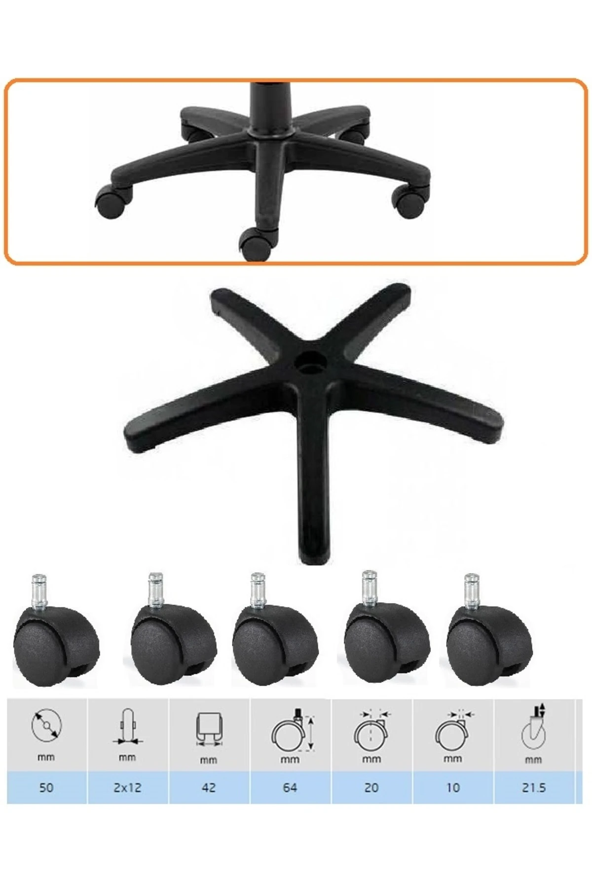 Ofis Koltuğu Için Tekerlekli Yıldız Ayak Ahtapot Koltuk Ayağı 5 Tekerli Üniversal