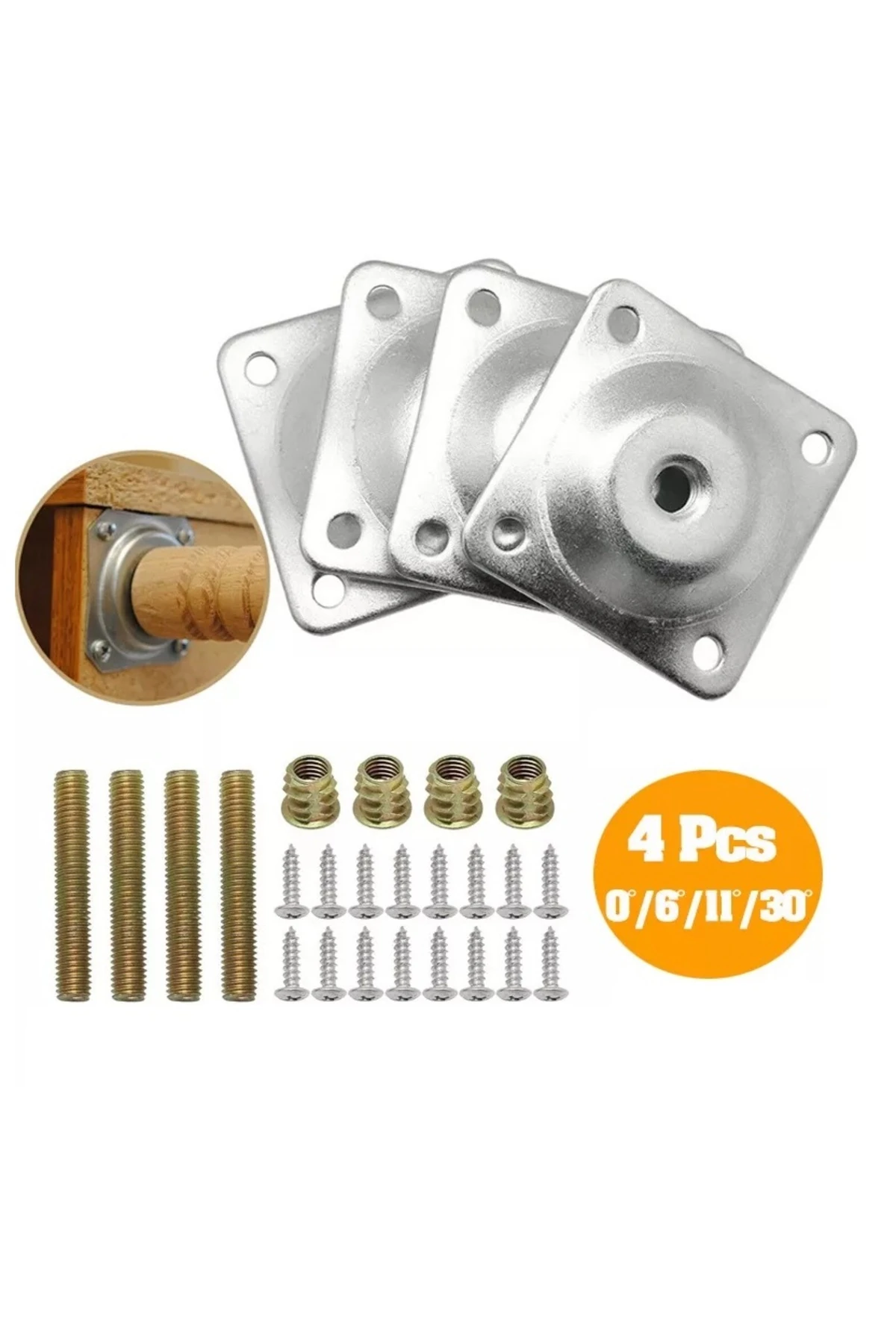 Ahşap Mobilya Ayak montajı için tablalı montaj seti 4lü set braket çekyat koltuk masa ayak montaj