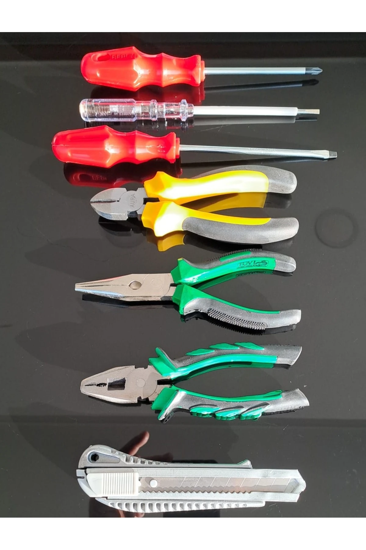 Pense Yan Keski Tornavida Gargaburun 2li Tornavida Kontrol Kalemi Falçata Takımı Izoleli 8 parça set