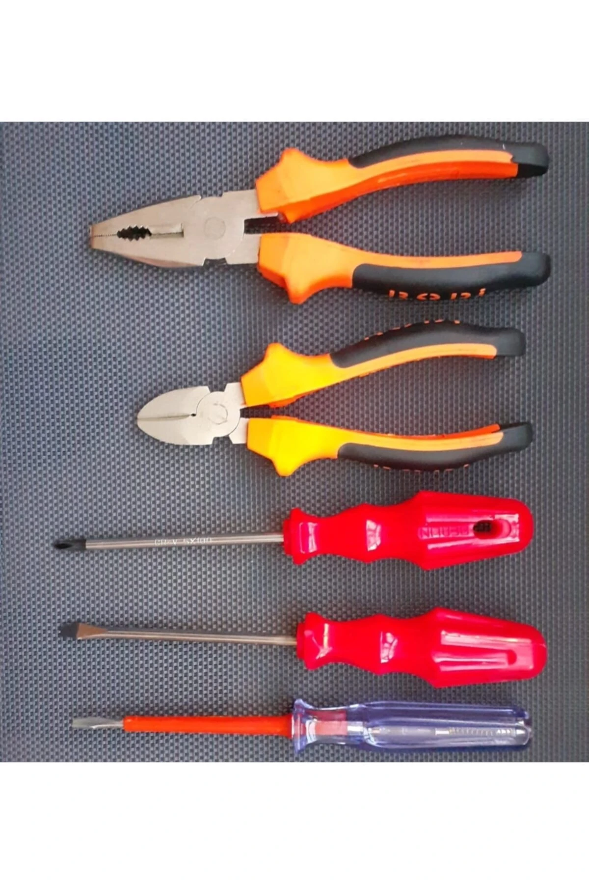 Pense Yan Keski Seti Manyetik Düz Yıldız Tornavida Kontrol Kalemi Takımı 5 Parça Izoleli Set