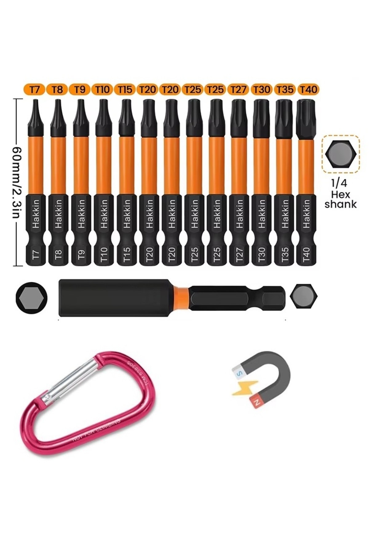 Yıldız Alyan Anahtar Seti Hex Bits uç takımı Manyetik uzatma Adaptörlü 12 Parçalı Torklu Set
