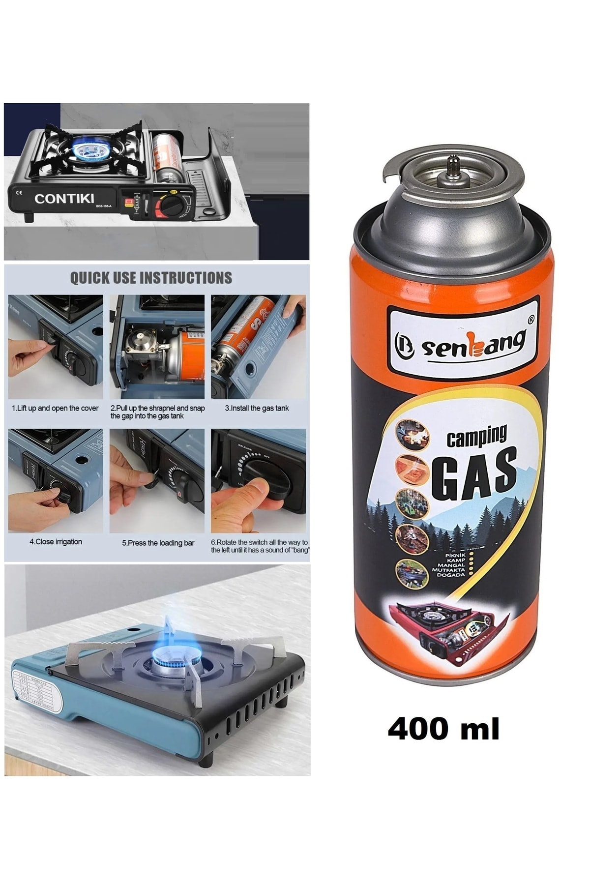Kamp ocağı yedek tüp gazı Pürmüz torc Kafası için 5 adet kamp gaz tüpü çakmak gazı (400ml)
