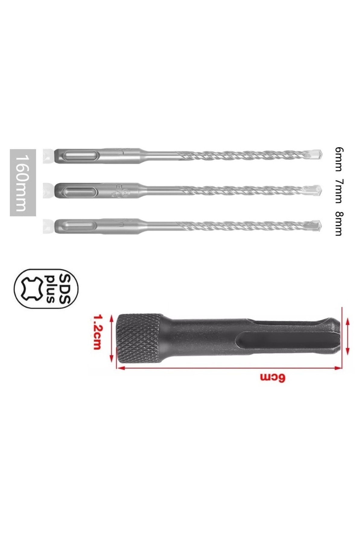 Kırıcı delici hilti için sds plus elmas uçlu 3lü matkap ucu seti sds vidalama bits adaptör