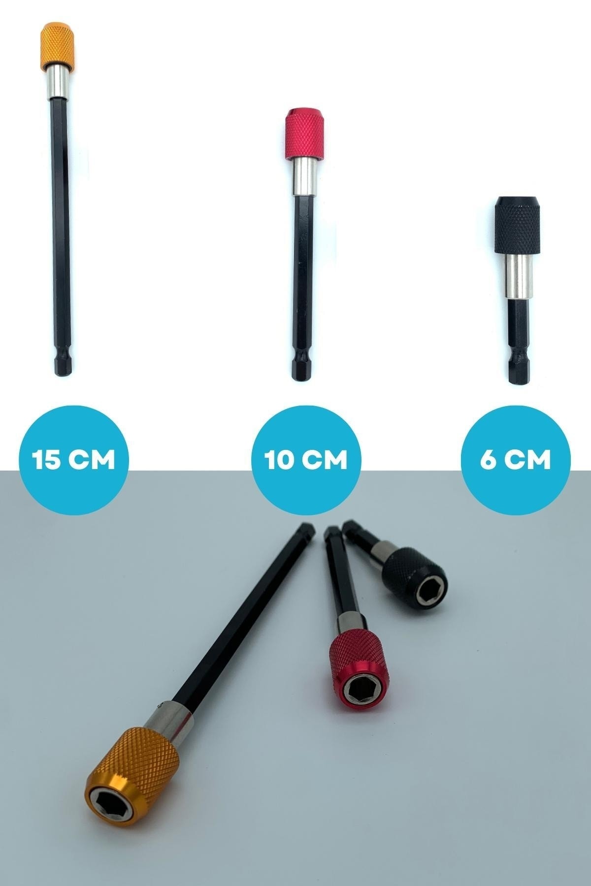 1/4 Bits Hex Altıgen Uçlu Uzatma Adaptörü Mıknatıslı Vidalama 3lü Set 6 10 15 Cm