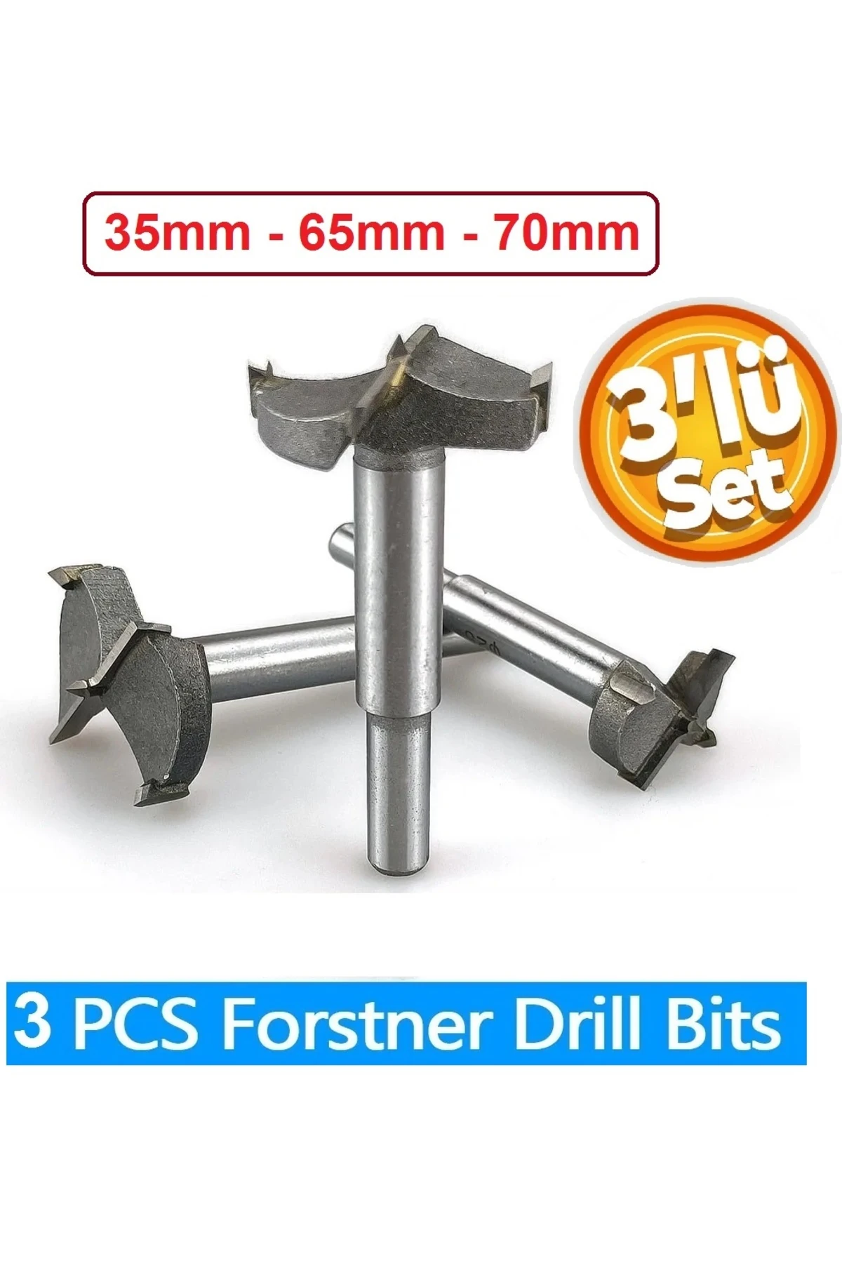 Ahşap Delme Panç Seti 35mm 65mm 70mm 3lü Karot Set Matkap Freze Ucu Menteşe
