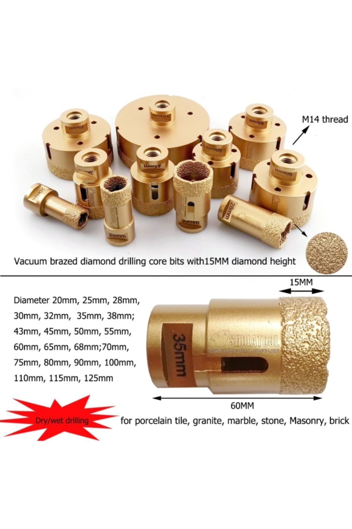 Mermer Granit Fayans Beton Delme Pancı 6mm Sarı Elmas Karot Vakum Kaynaklı Elmas Karot Sondaj Ucu